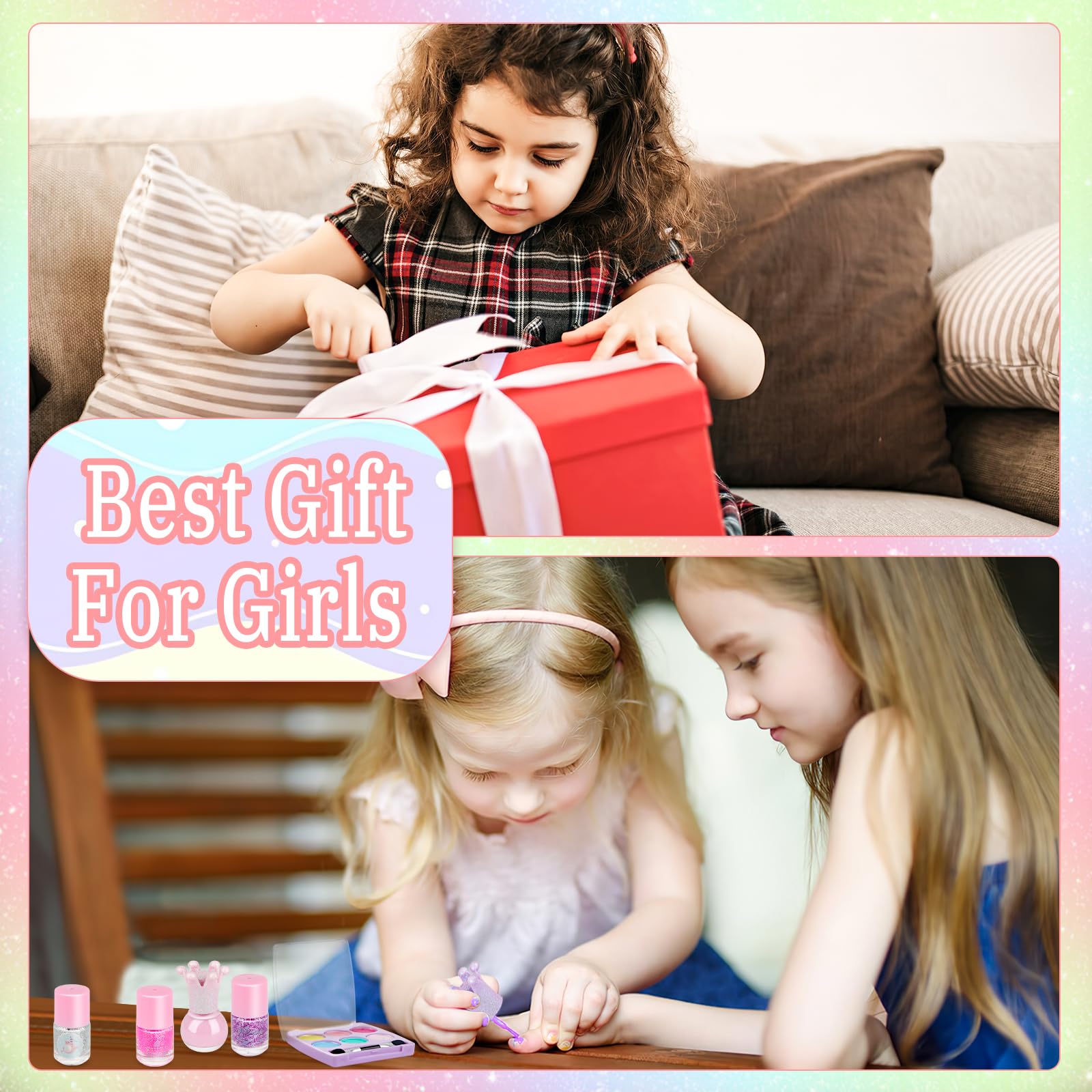 Safe Non-Toxic Kids Makeup Kit with Nail Polish & Messenger Bag for Princess Playtime Ages 3+