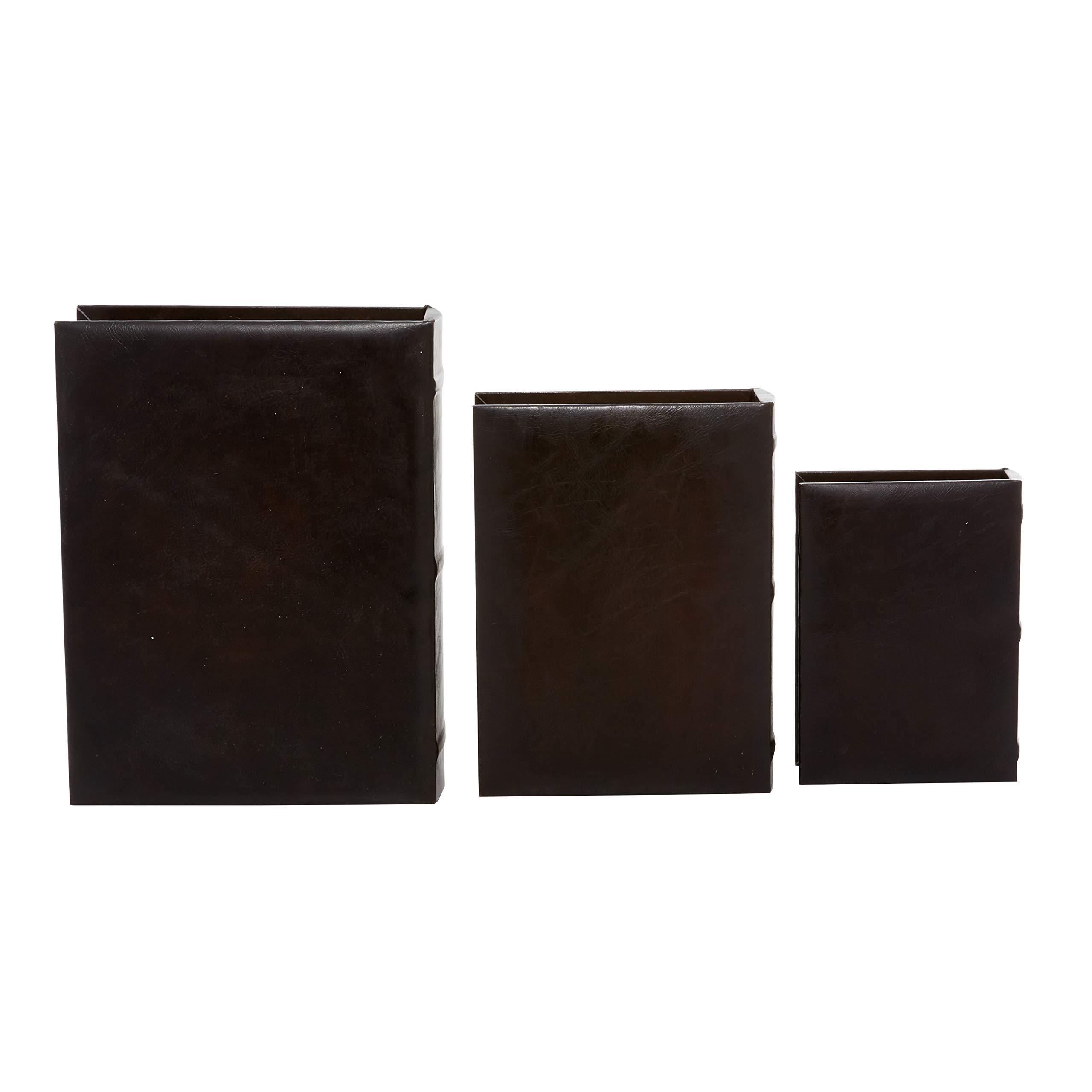 Deco 79 Set of 3 Wooden Decorative Storage Boxes - Faux Leather Book-Shaped Keepsake Boxes in Brown (14