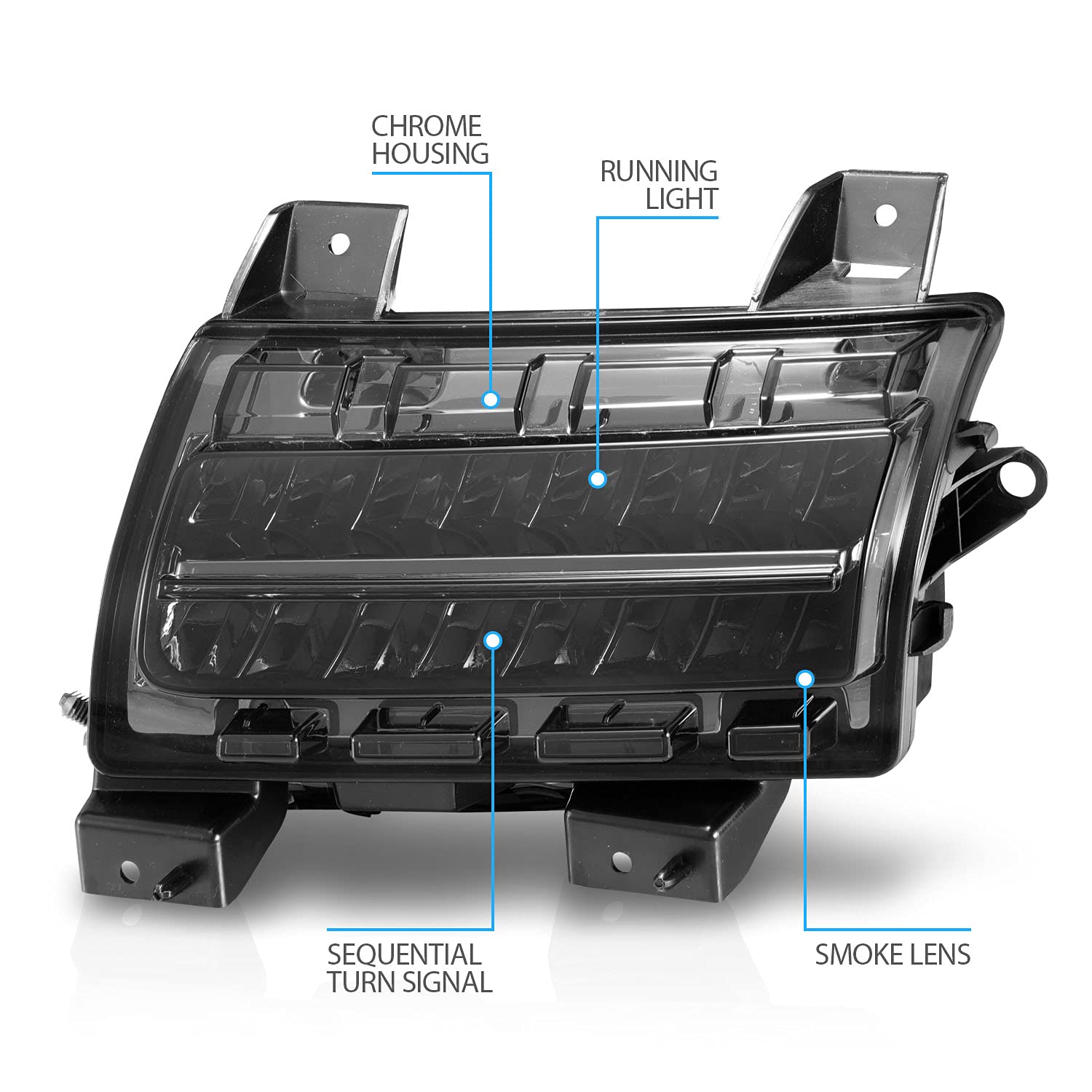 AmeriLite LED Bumper Lights for 2018-2020 Jeep Wrangler JL Sport & Sport S Models - Smoked Sequential Turn Signals with DRL - Upgrade Your Halogen Headlights for Off-Road & Night Driving