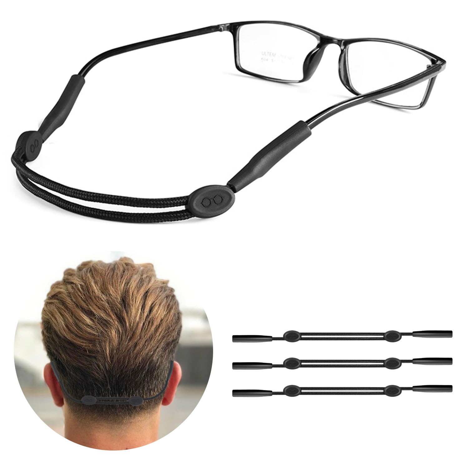 Premium Nylon Sunglasses Strap - No Tail Sports Eyewear Retainer for Men & Women (3-Pack, Black) | Perfect for Running, Hiking, Cycling & Outdoor Activities