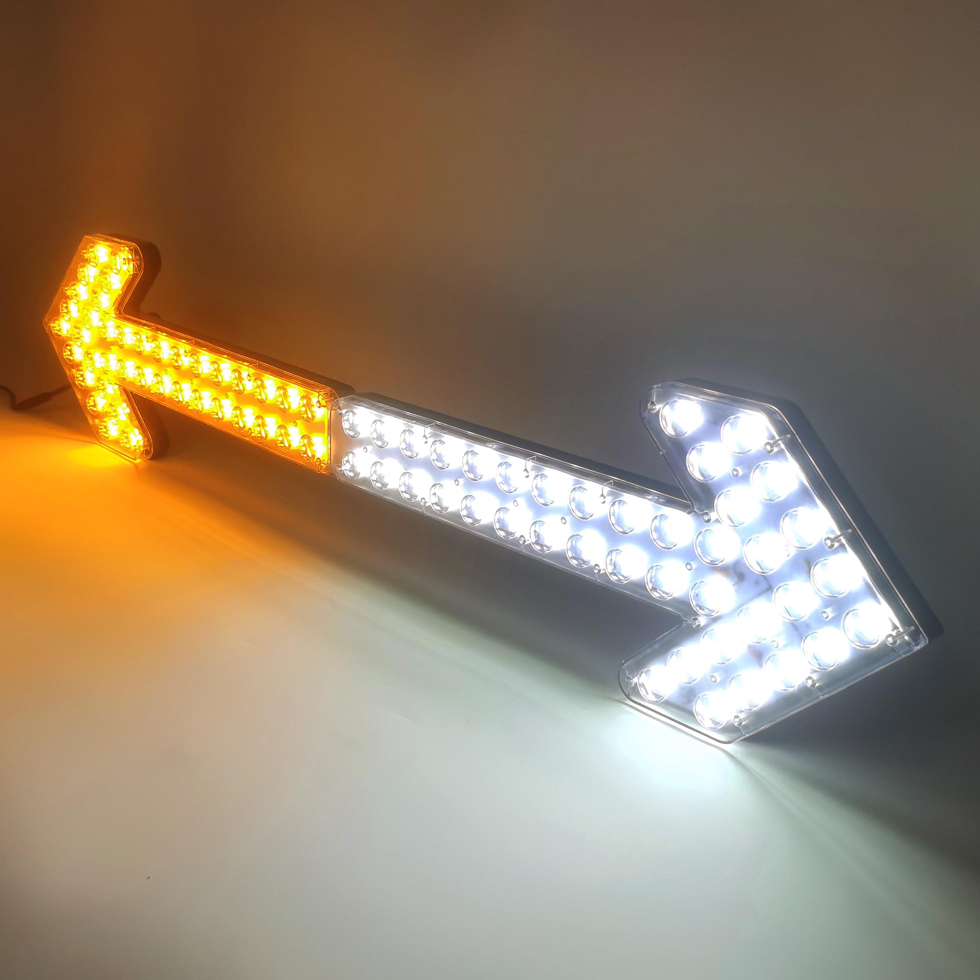 12V-24V Waterproof Amber/White LED Arrow Signal Light for Trucks, Sweepers, Construction Vehicles & Wreckers - Heavy Duty Pilot Light Bar for Work Vehicles, Safety Warning & Roadside Assistance