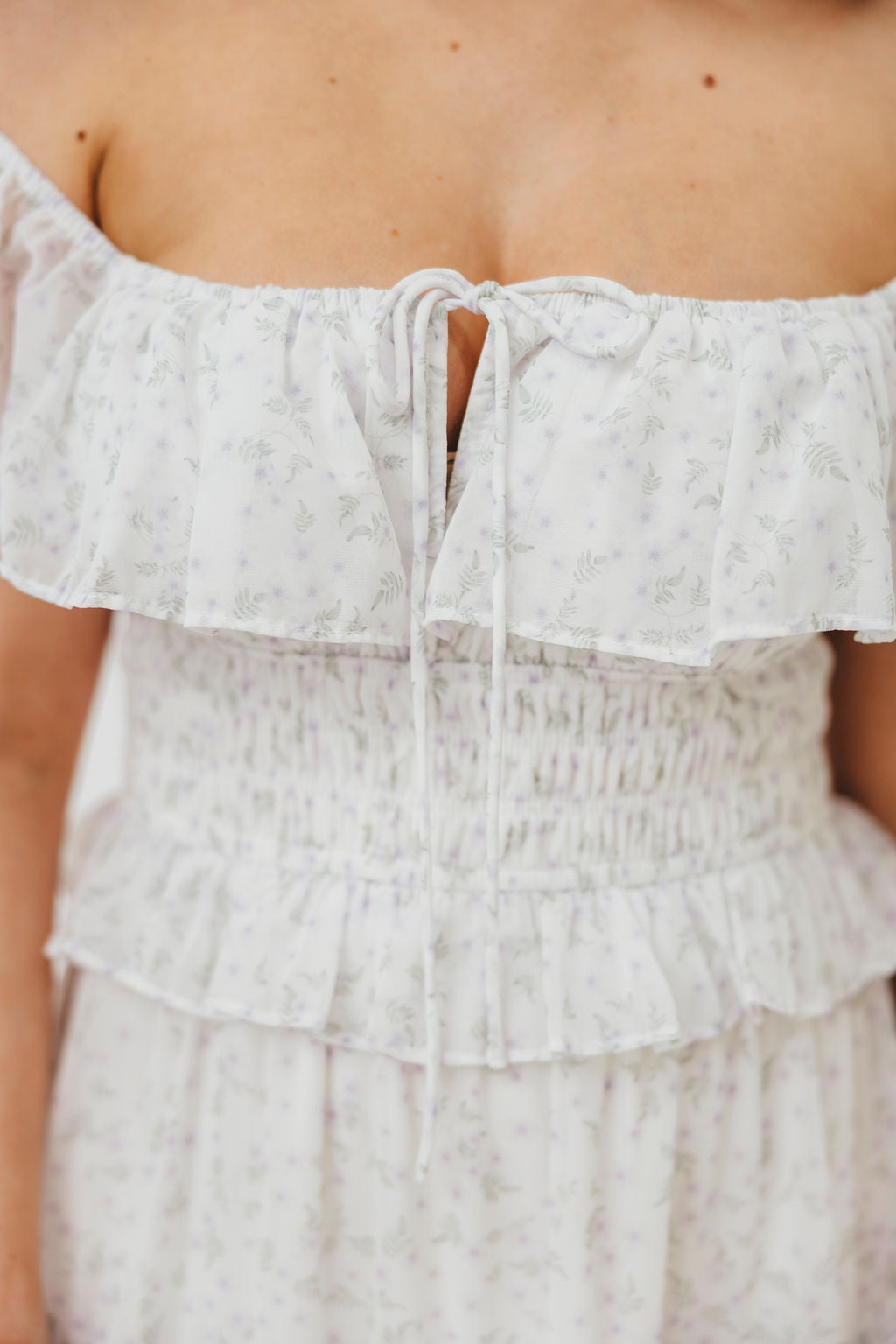Astrid Ruffle Detail Maxi Dress in Lavender Floral - Bump Friendly Maternity Dress for Pregnancy & Nursing | Perfect for Baby Showers, Weddings & Summer Vacations