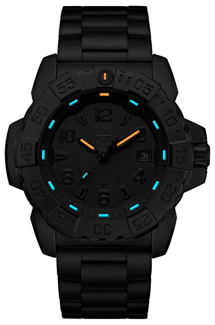 Luminox Navy Seal Steel Blackout XS.3252.BO.L Men's Military Dive Watch - 45mm Black Stainless Steel Case, Date Function, 200m Water Resistant, Sapphire Crystal - Swiss Made - Perfect for Scuba Diving, Outdoor Adventures & Tactical Operations