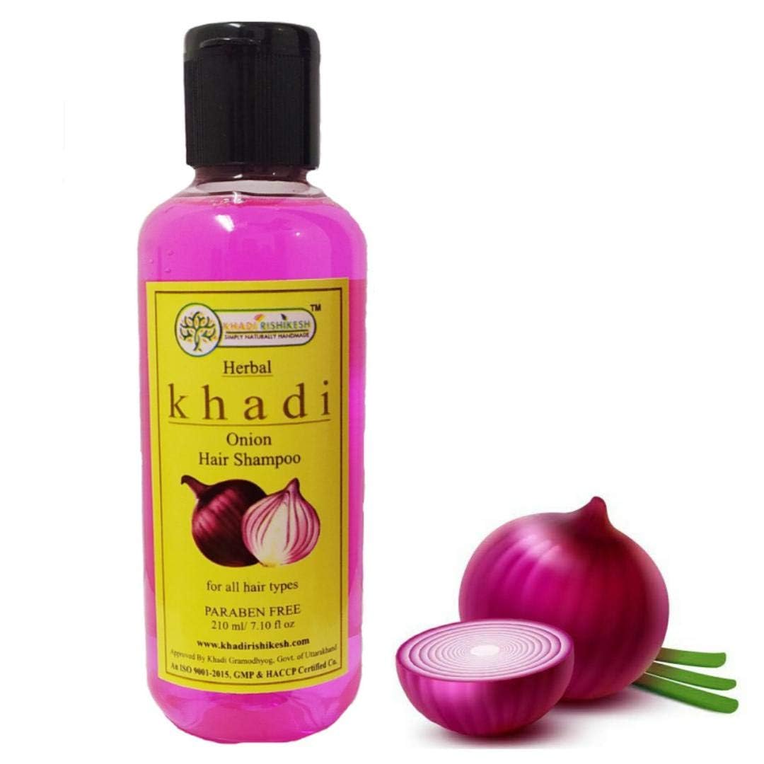 KHADI RISHIKESH Herbal Onion Shampoo for Hair Growth - Reduces Hair Fall, Controls Dandruff & Strengthens Hair Roots - 210ml for Men & Women - Perfect for Daily Hair Care & Scalp Health