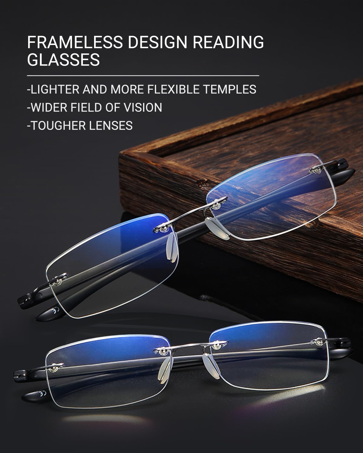 TERAISE 2Pack Blue Light Blocking Reading Glasses - Rimless for Men & Women - for Office & Screen Use