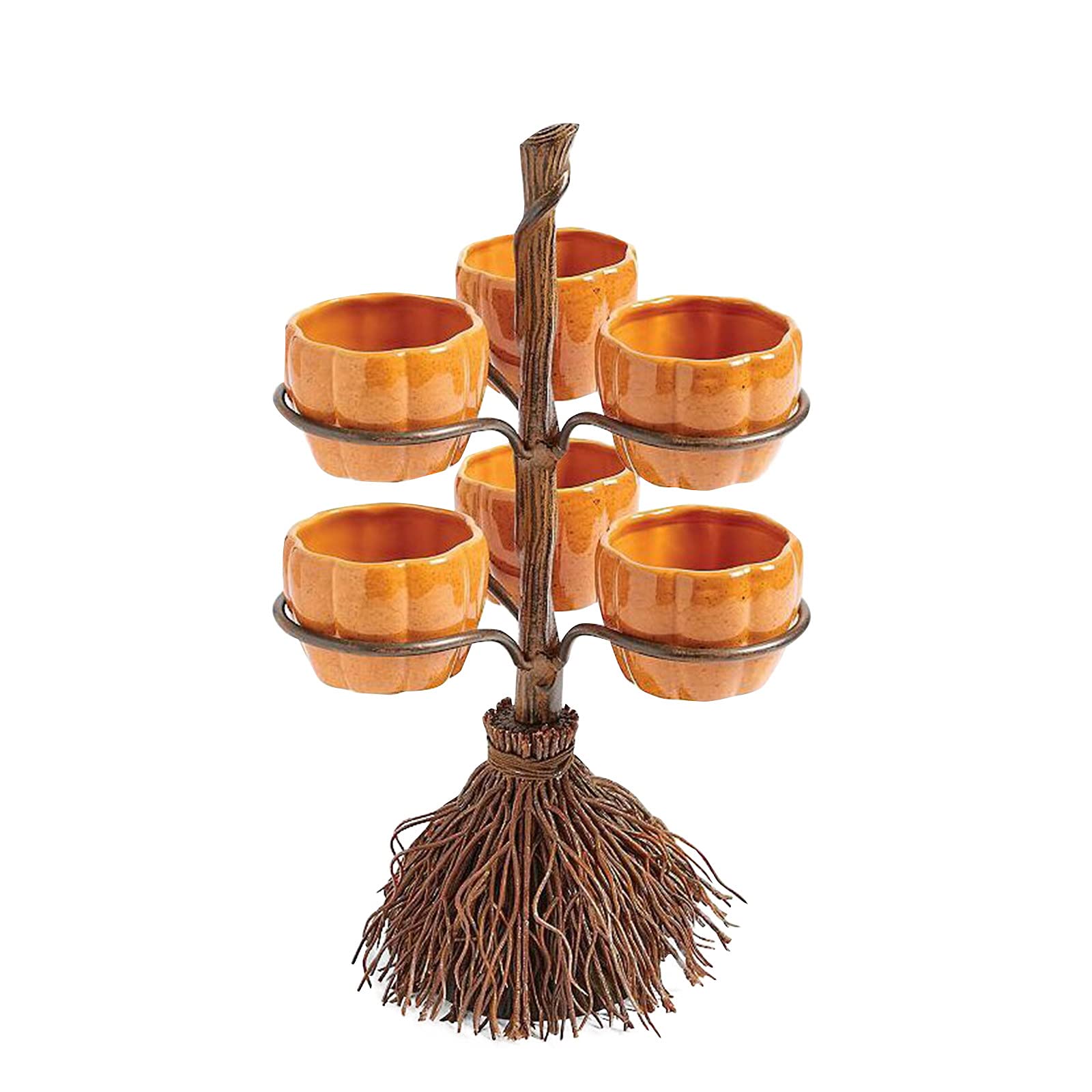 Halloween Resin Pumpkin Bowls on Broom - Creative Party Serving Dishes for Fruit, Snacks & Candy - Perfect for Halloween Decorations, Themed Parties & Fall Table Centerpieces