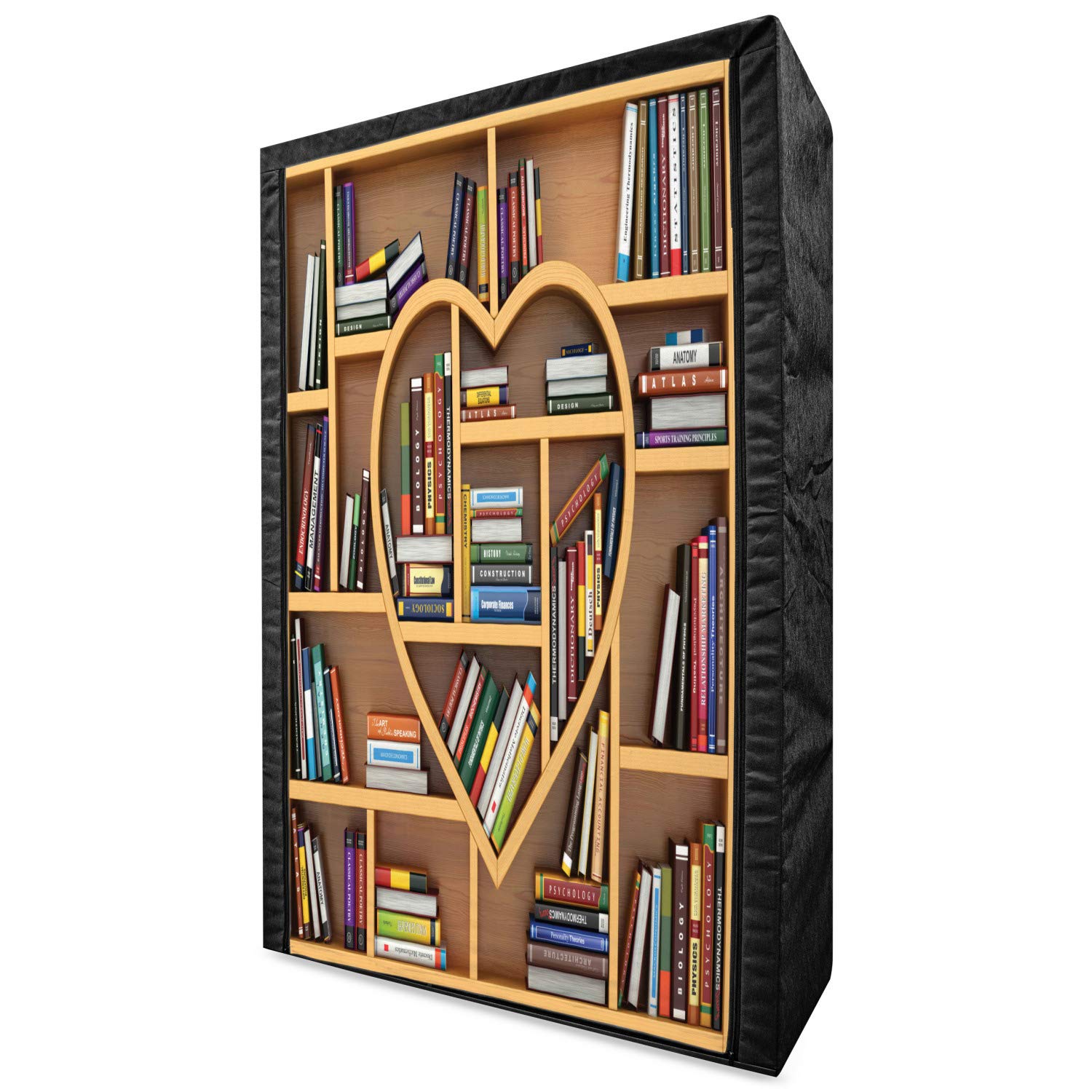 Ambesonne Portable Fabric Wardrobe - Heart-Shaped Bookshelf Print Clothing Organizer with Shelves, 42.5 Inch Multicolor Storage Closet for Bedroom, Dorm & Small Spaces | Perfect for Book Lovers & Students
