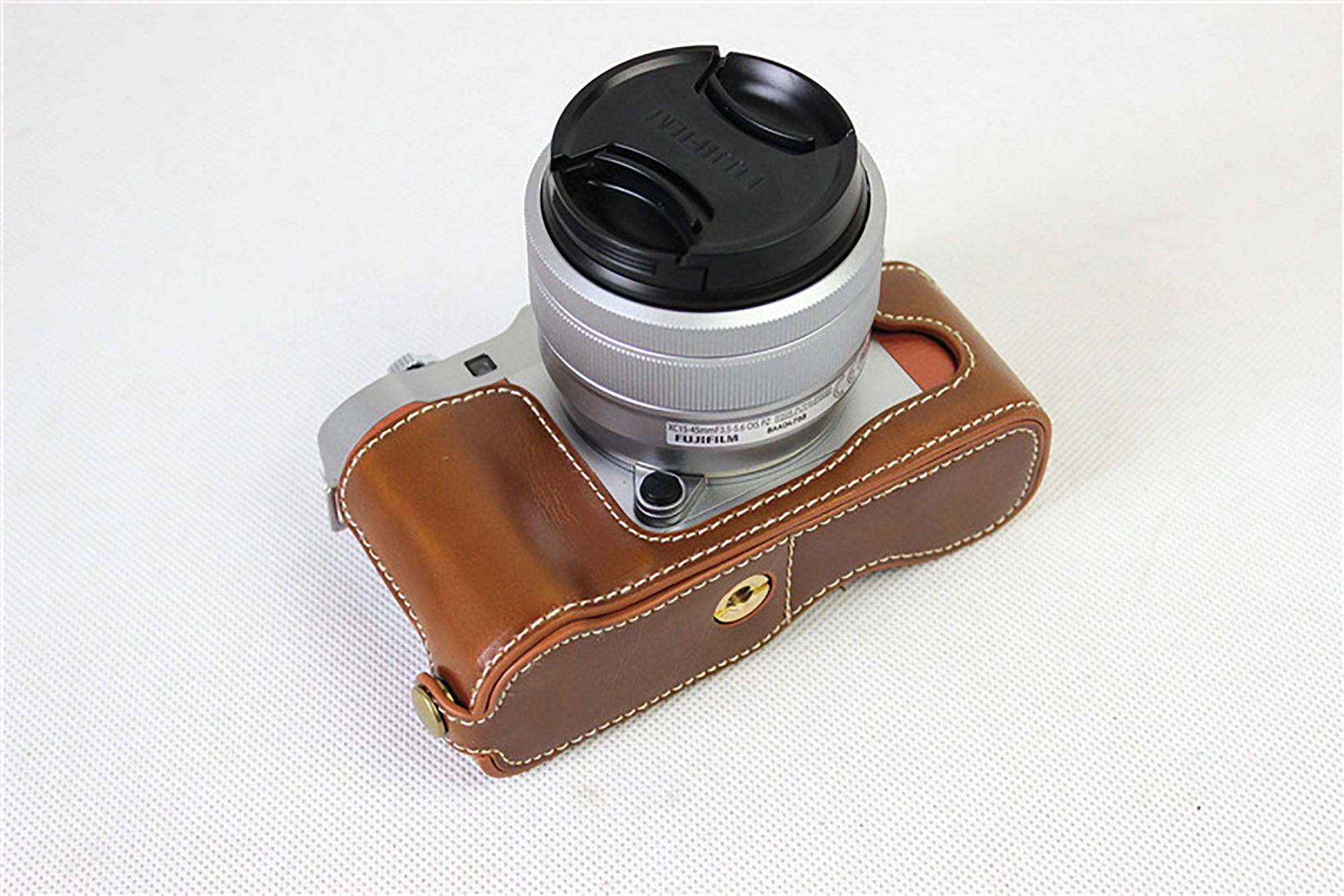 Fujifilm XA7 X-A7 Bottom Opening PU Leather Half Camera Case with Tripod Mount & Hand Strap - Brown Protective Bag for Travel & Outdoor Photography
