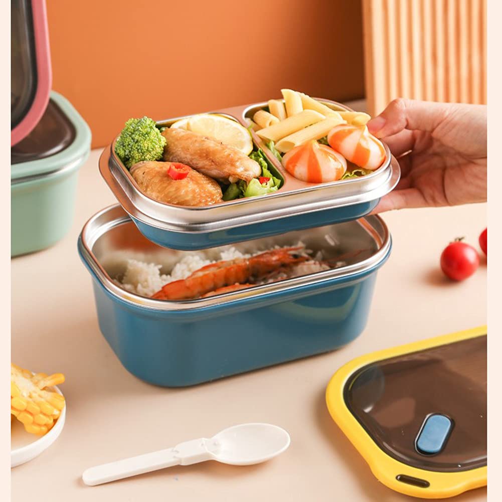Stainless Steel Bento Box with Compartments - Leak Proof Metal Lunch Container for Adults & Kids | Eco-Friendly Food Storage for Work, School, Picnics & Travel (Green)