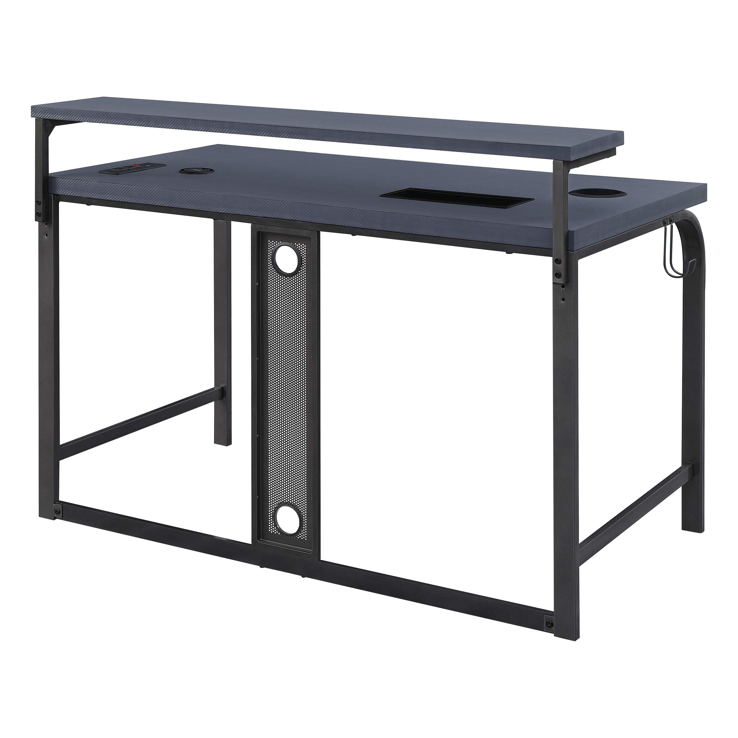 OSP Home Furnishings Reload Gaming Desk with Wireless Charging, USB Power Hub & RGB LED Lights - Remote Control, Matte Grey Carbon Fiber Surface | Perfect for PC Gaming Setup, Home Office & Streaming Station