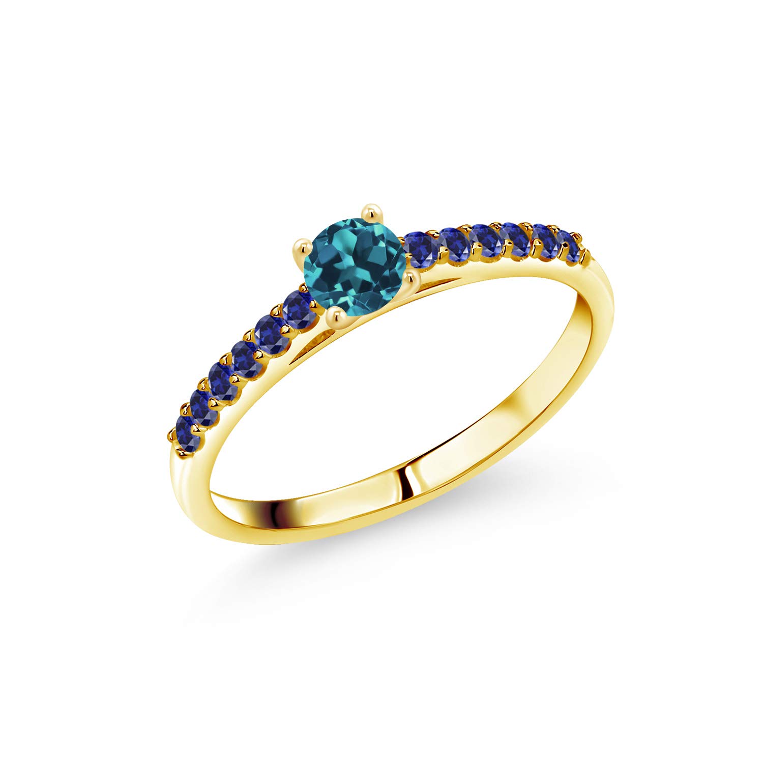 0.57 Ct London Blue Topaz & Created Sapphire 10K Yellow Gold Ring for Women | Round 4mm Gemstone Engagement, Wedding, Anniversary Jewelry Gift