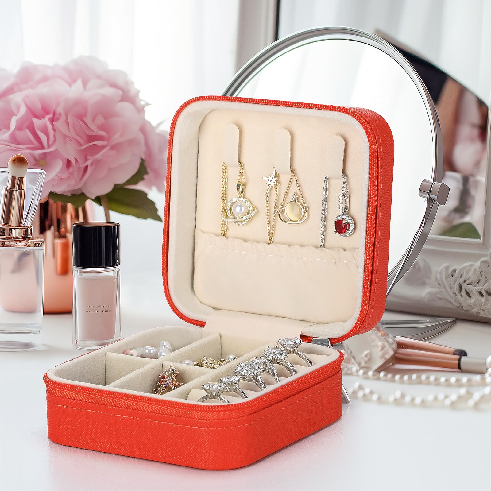 LETURE 3-Piece Travel Jewelry Organizer Box Set - Portable Mini Jewelry Storage for Rings, Earrings, Necklaces - Perfect for Travel, Gifts & Home Organization (Red)