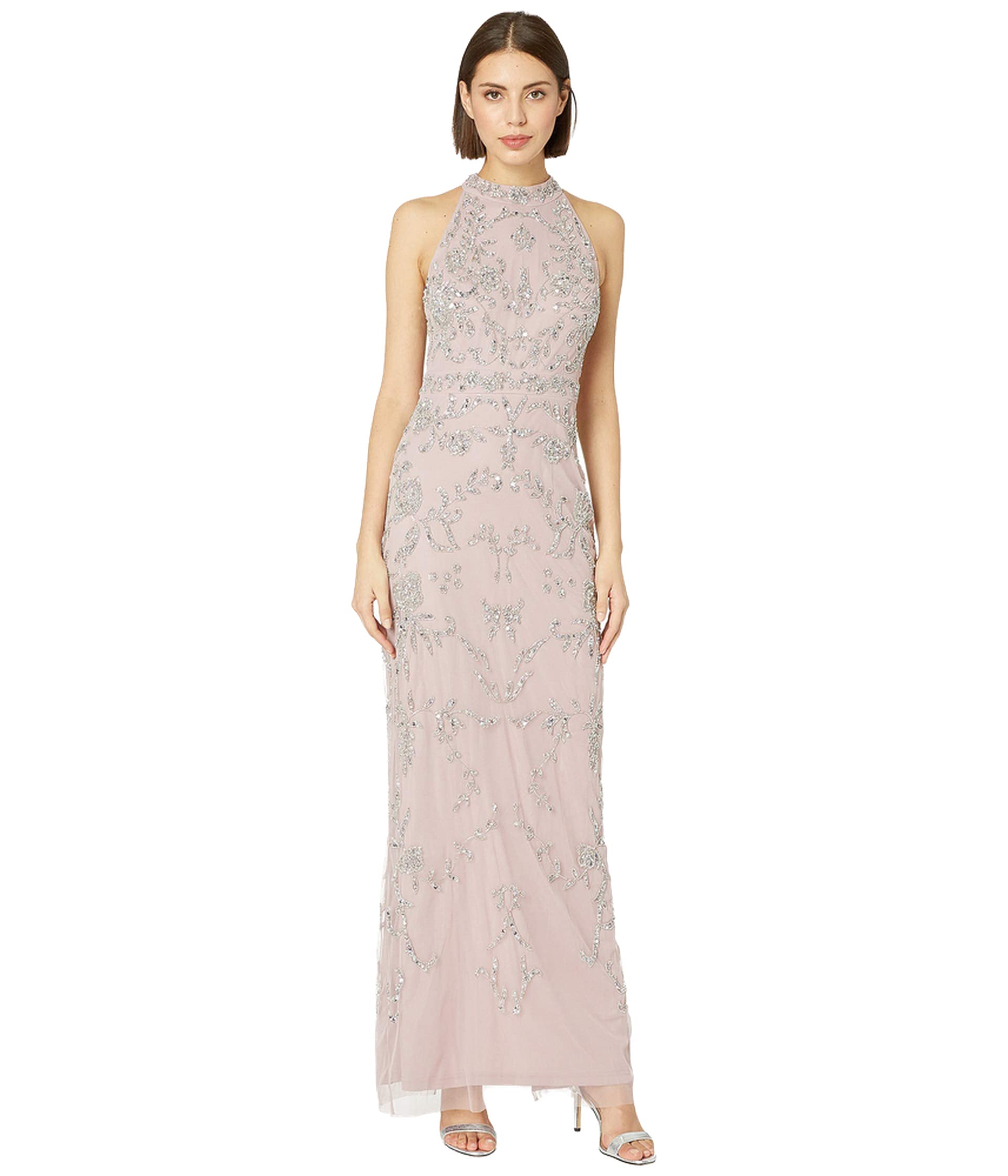 Adrianna Papell Women's Floral Beaded Halter Dress - Elegant Cocktail Party & Wedding Guest Dress for Special Occasions
