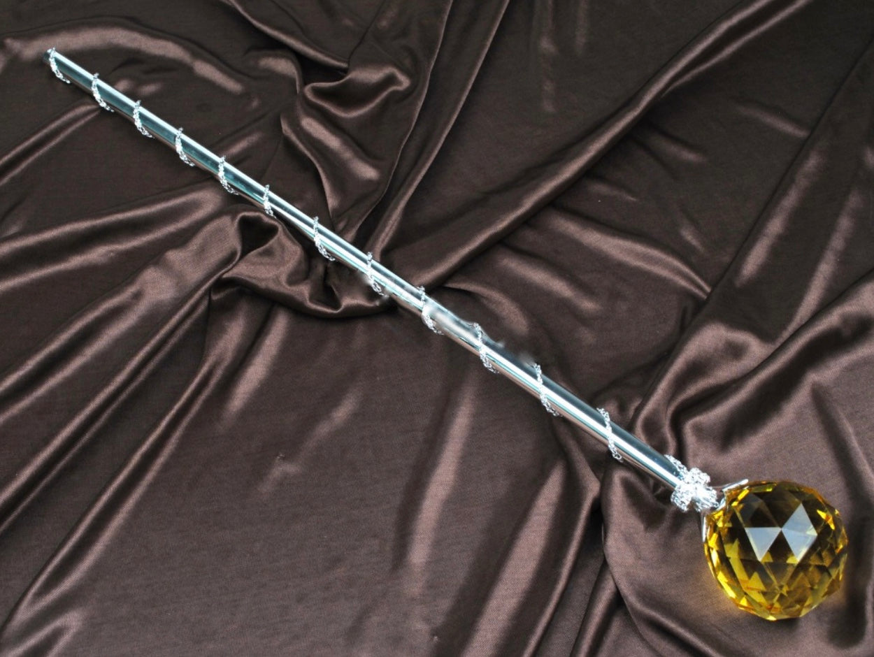 Yellow Crystal Scepter Wand for Spell Casting - Witchcraft, Wiccan Rituals & Cosplay Accessory | Perfect for Halloween, Pagan Ceremonies & Fantasy Costumes