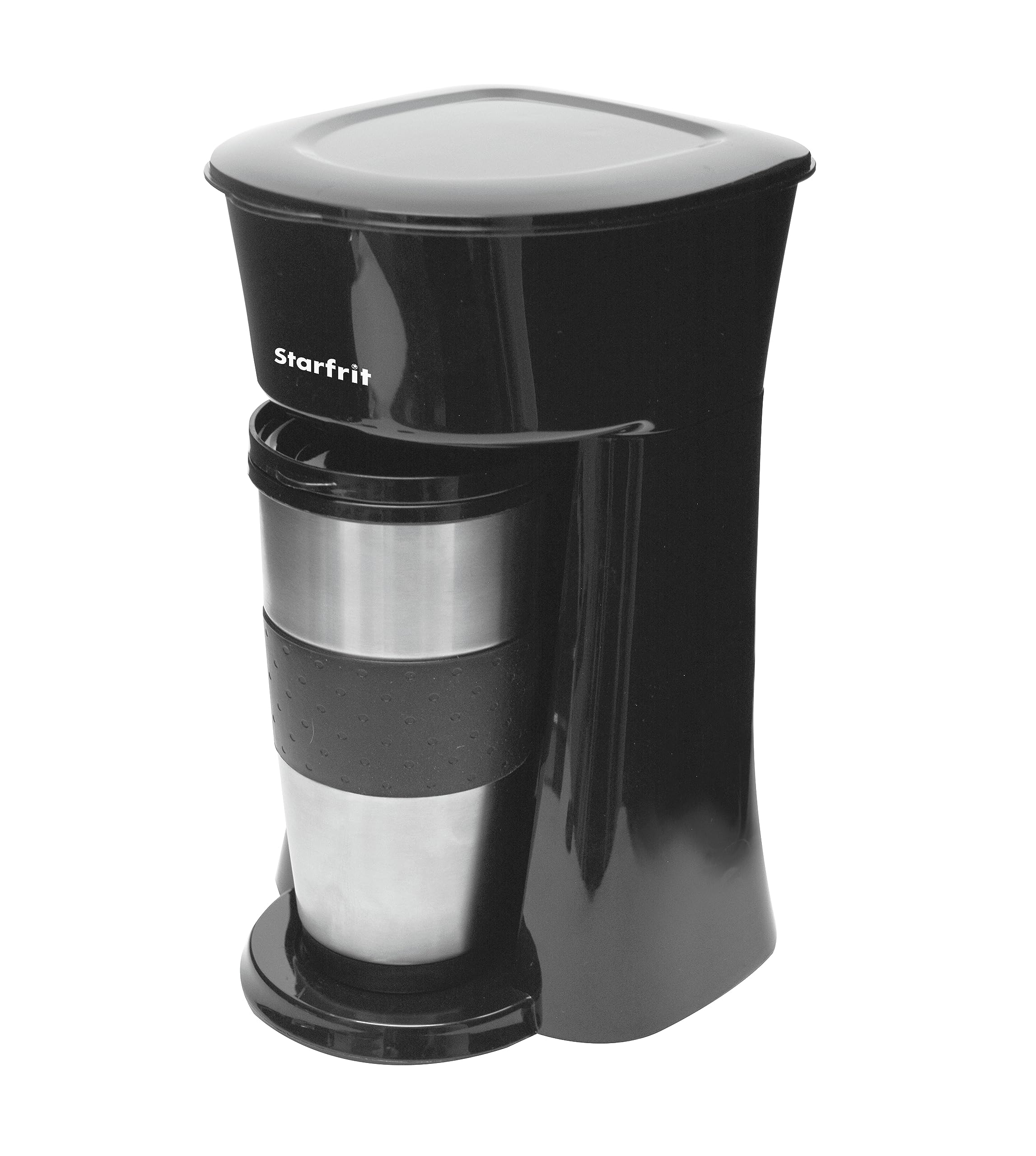 Starfrit Black Single Serve Coffee Maker with Stainless Steel Travel Mug - Perfect for Home, Office, and Travel Use