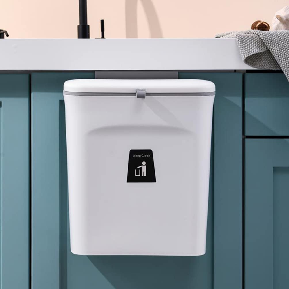 Angoily 5L/8L Plastic Hanging Trash Can - Small Kitchen Compost Bin with Lid, Countertop Waste Basket for Organic Waste, Indoor Garbage Container - Perfect for Kitchen Counter, Under Sink, Office & Bathroom