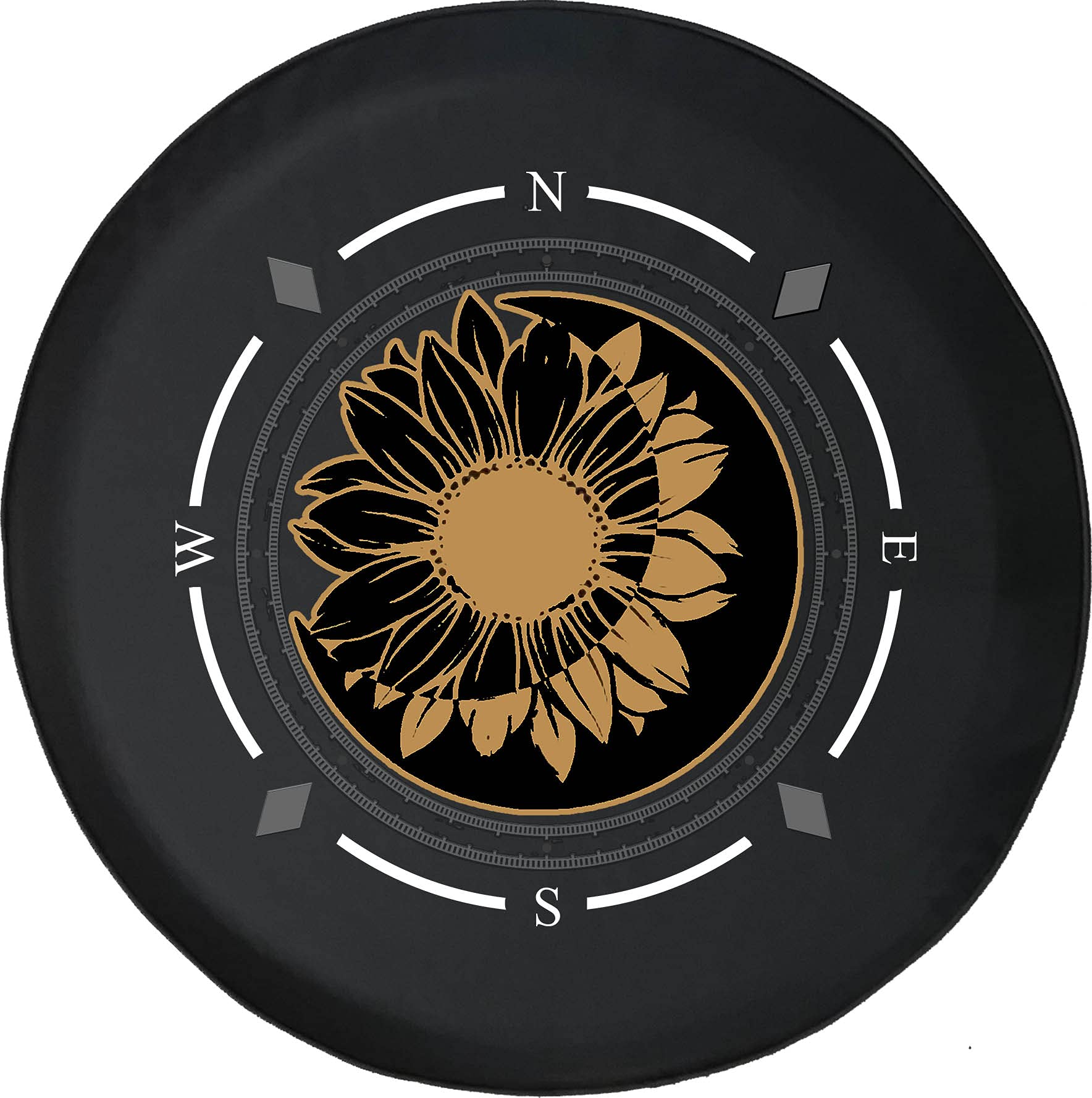 American Flag Spare Tire Cover with Compass & Sunflower Design - Universal Fit for SUV, Trailer, RV & Most Vehicles | Durable Wheel Protector for Off-Road Adventures & Camping Trips
