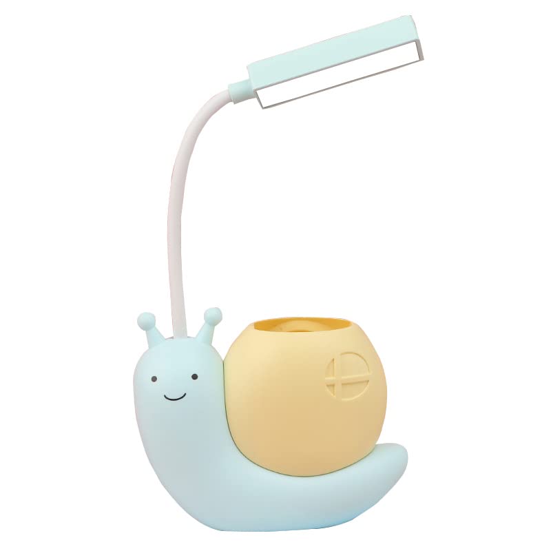 Snail-Shaped LED Desk Lamp for Kids - Cute USB Charging Eye Protection Study Lamp with 360° Adjustable Neck & Pen Holder | Perfect for Homework, Reading, and Night Light in Children's Bedroom (Blue)