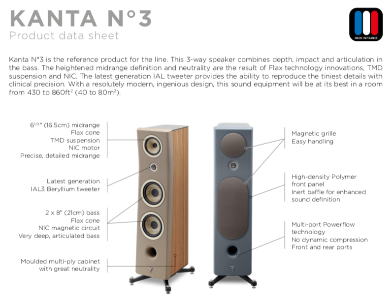 Focal Kanta 3 High-End Floorstanding Speakers - Premium 3-Way HiFi Loudspeaker System for Home Theater & Audiophile Music Listening - Perfect for Living Room, Home Studio & Entertainment Spaces