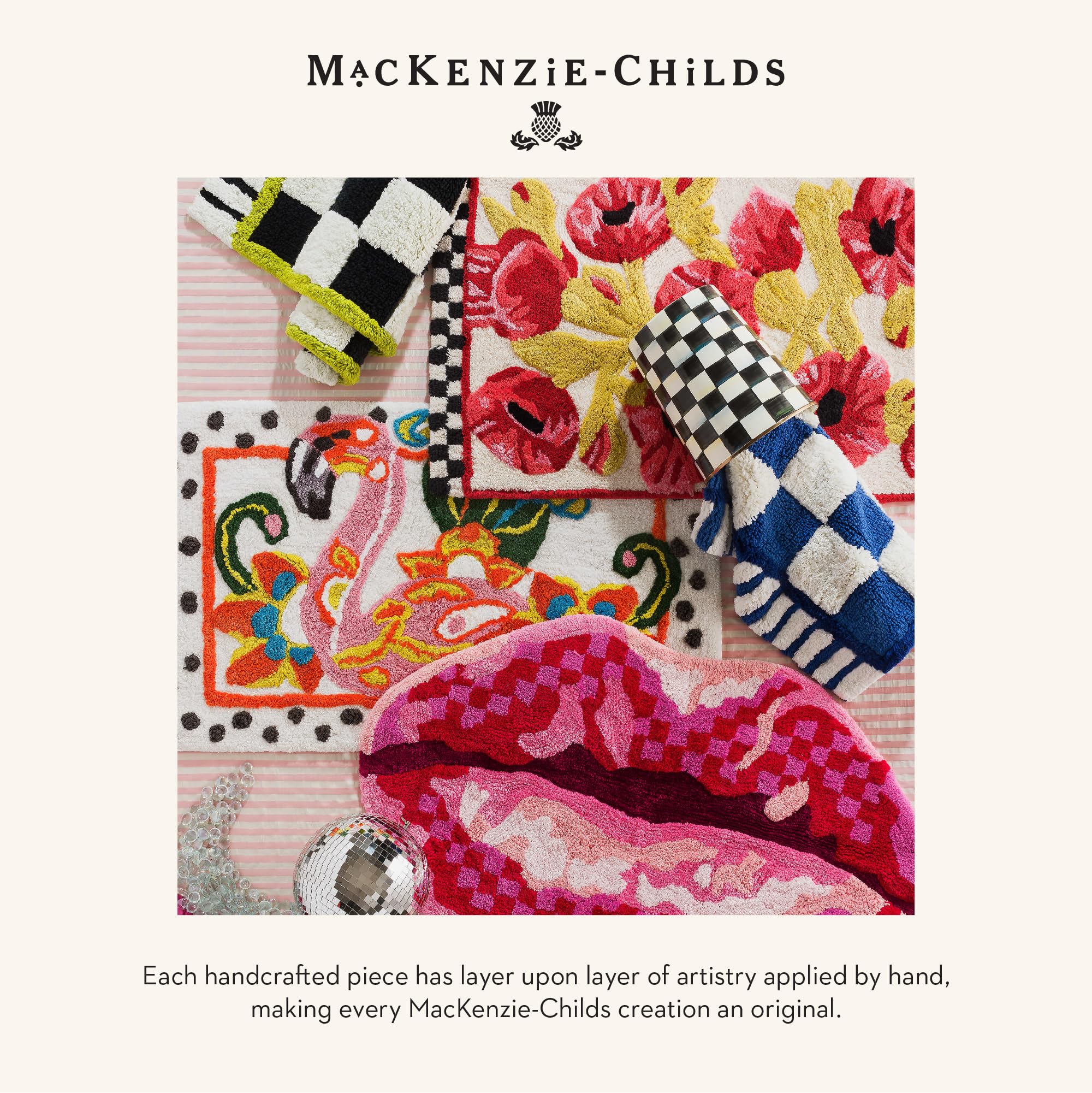 Premium MACKENZIE-CHILDS Cotton Bath Rug - Soft Absorbent Bathroom Mat with Non-Slip Backing for Safety | Perfect for Bathroom, Shower & Vanity Areas - Kiss My Feet Design