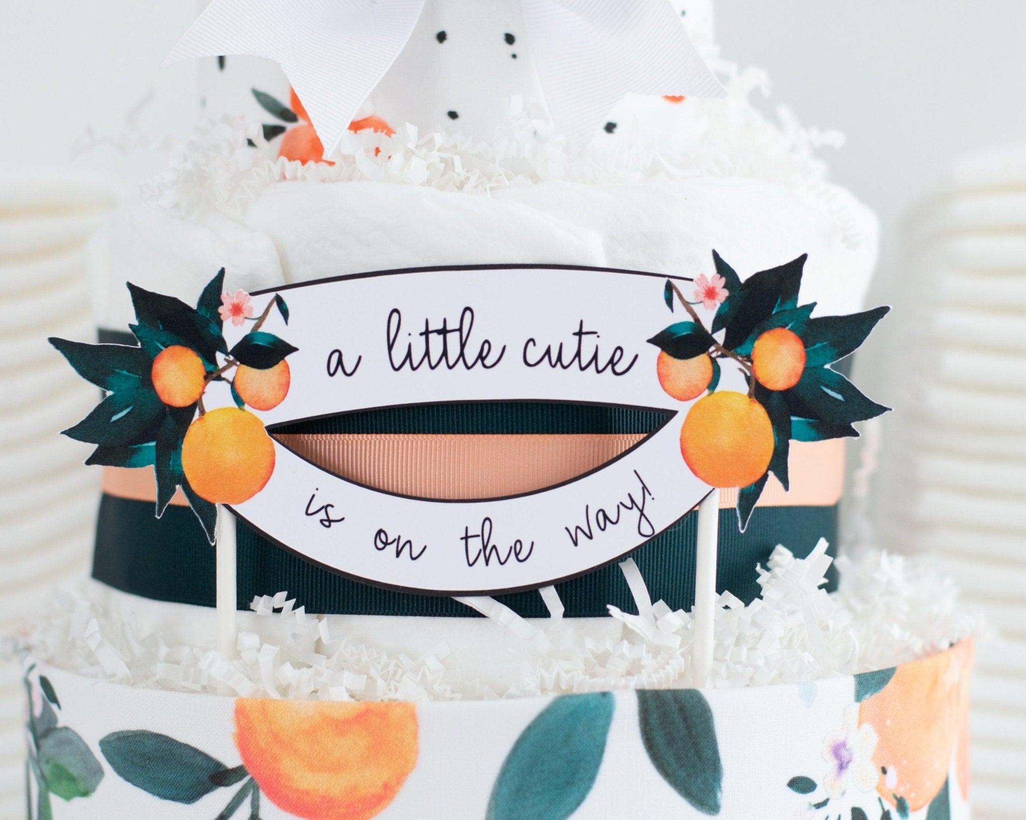 Little Clementine Diaper Cake - Baby Shower Gift for Newborns | Unique Diaper Arrangement for Gender Reveal & Nursery Decor | SKU: DCBG1005