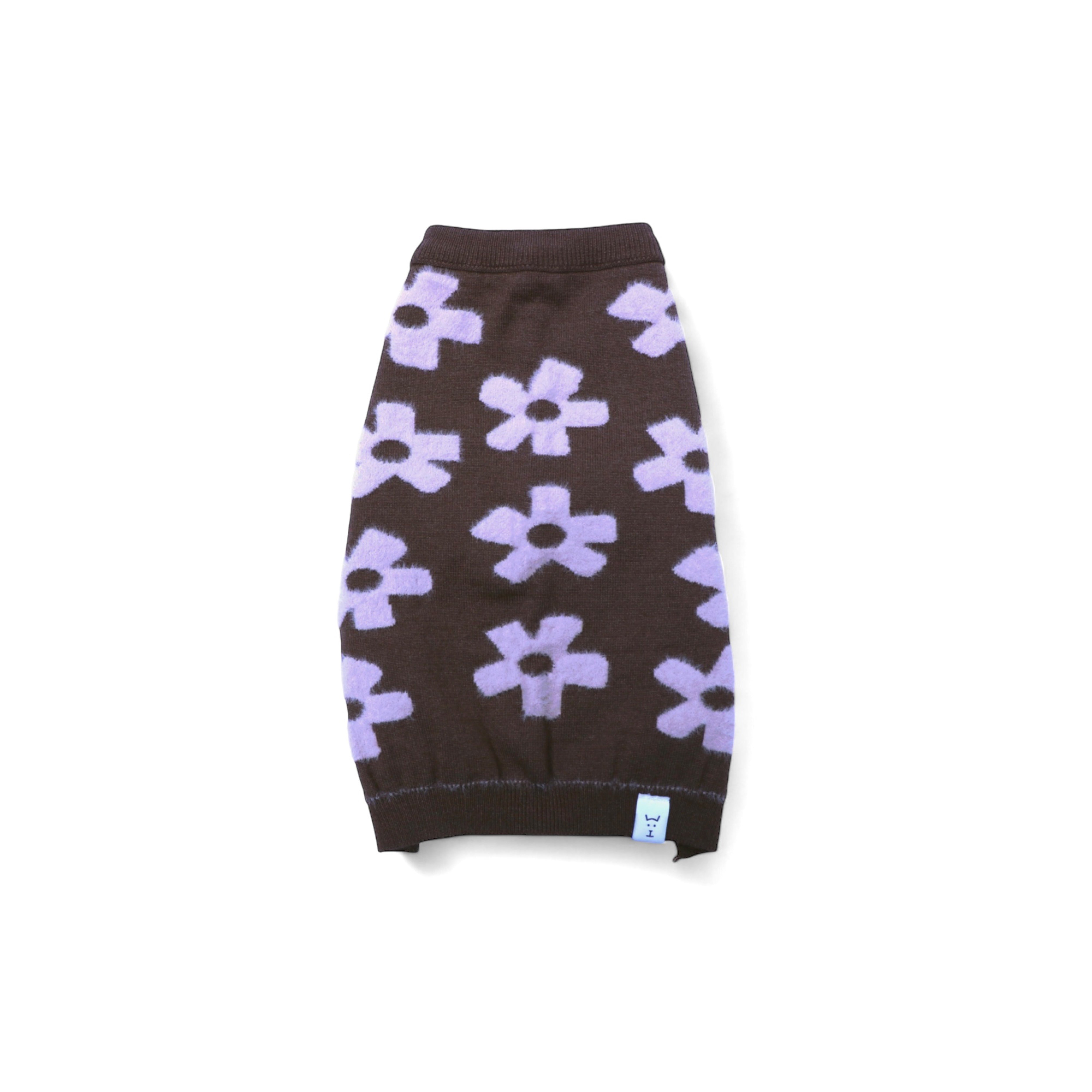 Floral Dog Sweater - Cozy Knit Pet Pullover in Brown & Lilac for Small to Medium Dogs - Perfect for Winter Walks & Indoor Comfort