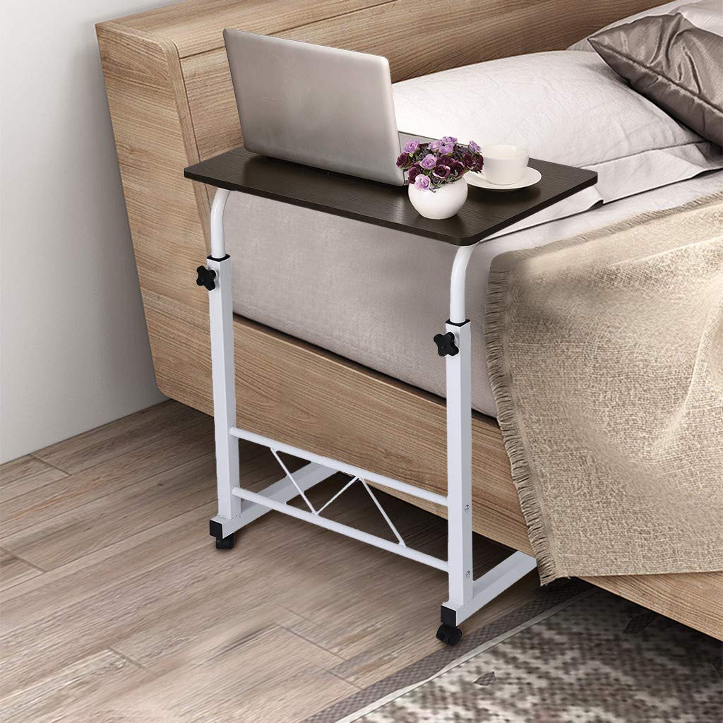 Adjustable Mobile Laptop Desk Cart - Rolling Computer Stand with Height Adjustment for Home Office, Sofa & Bedside Use - Portable Workstation for Remote Work, Gaming & Study (Black)