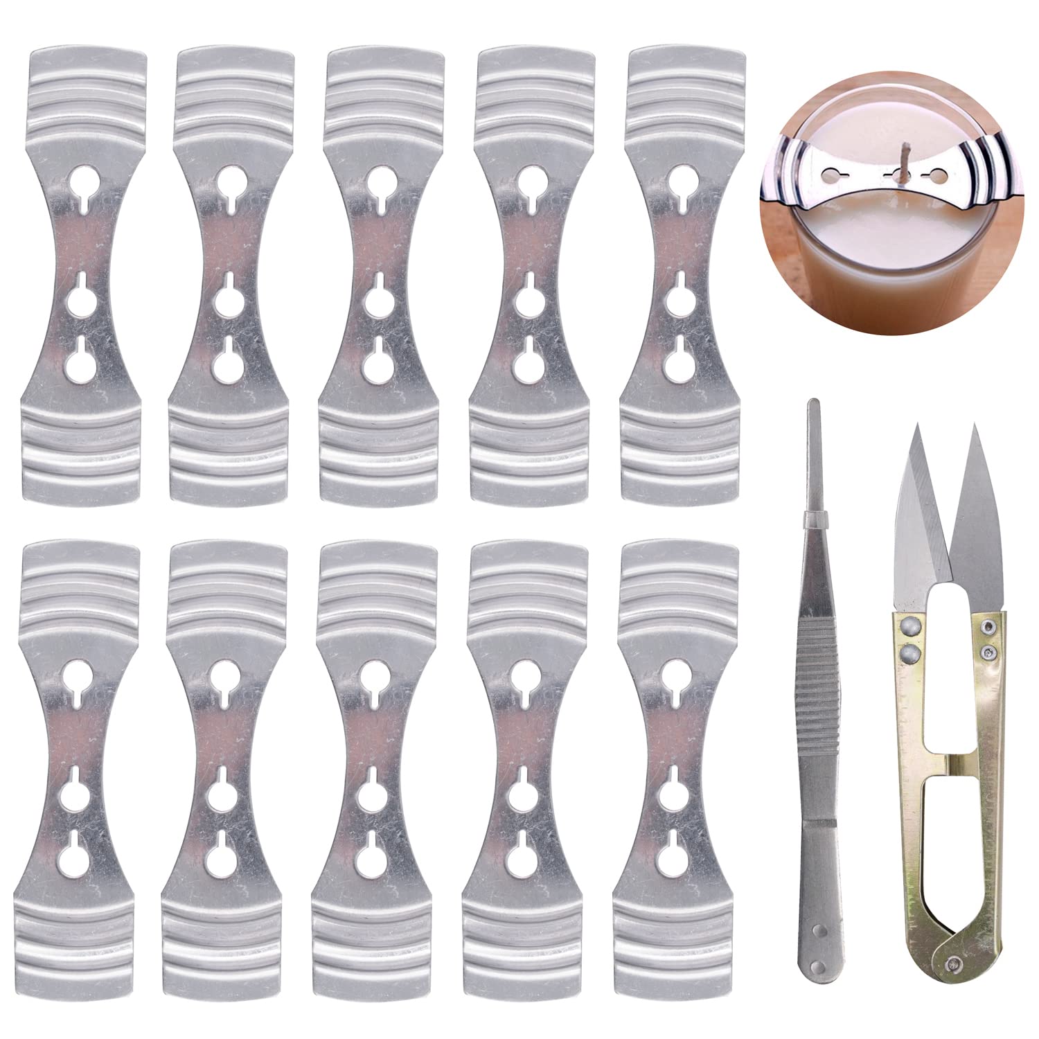 10pcs Metal Candle Wick Holders with Wick Trimmer & Tweezers - Candle Making Supplies Kit for DIY Wax Candles - Perfect for Home Decor, Gifts & Aromatherapy (White, CWH01)