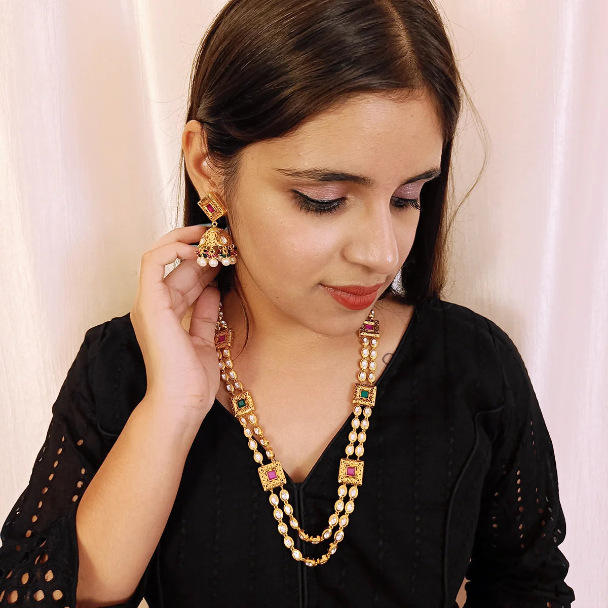 Exquisite Gold Plated Royal Kundan Necklace and Earrings Set (D431) - Perfect for Weddings, Parties & Special Occasions