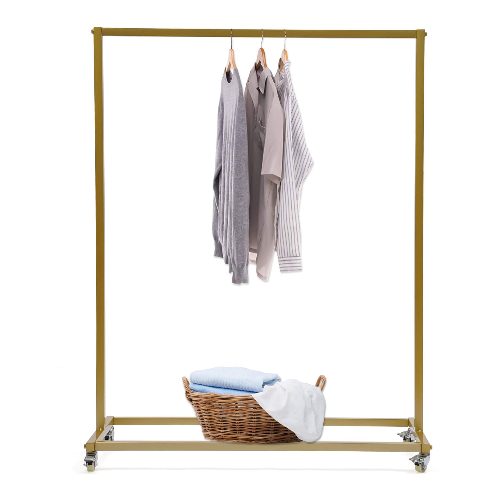 Golden Metal Wrought Iron Clothing Rack with Wheels - Heavy Duty Garment Display Stand for Wedding Dresses, Bridal Gowns & Retail Stores - Perfect for Boutiques, Bridal Shops and Home Closet Organization