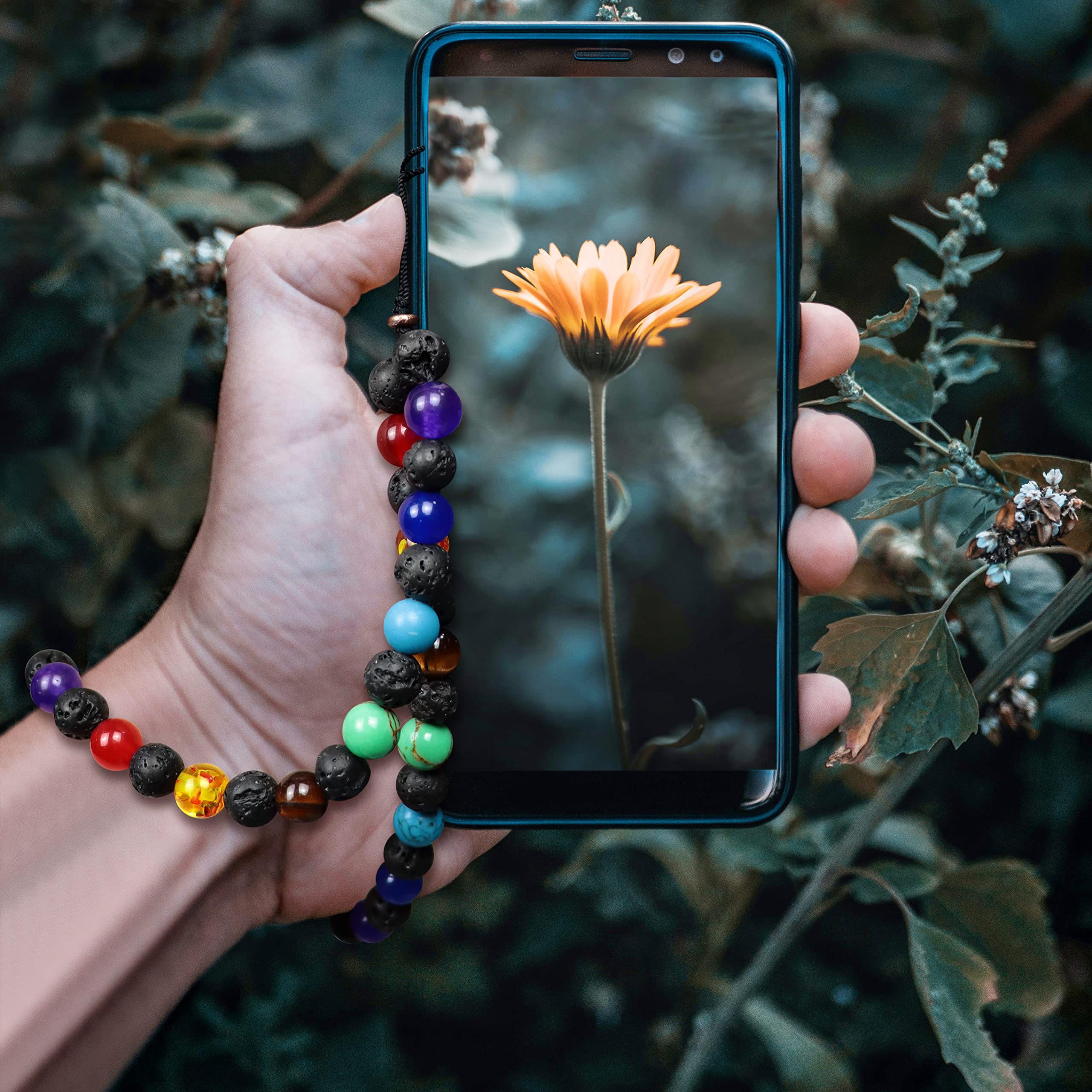 Natural Lava Rock Beaded Phone Lanyard - Anxiety Relief Wristlet with Healing Gemstones, Adjustable Phone Charm Keychain for Women & Men | Perfect for Stress Relief, Office, Travel & Everyday Use