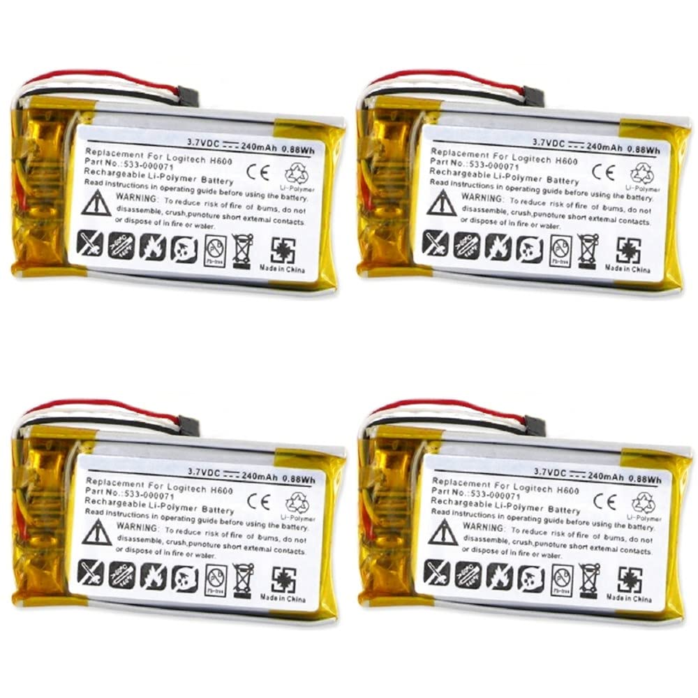 Synergy Digital Wireless Headset Replacement Batteries - 4 Pack Li-Pol 3.7V 240mAh for Logitech 981-000341 Headset | Perfect for Office Calls, Gaming & Remote Work