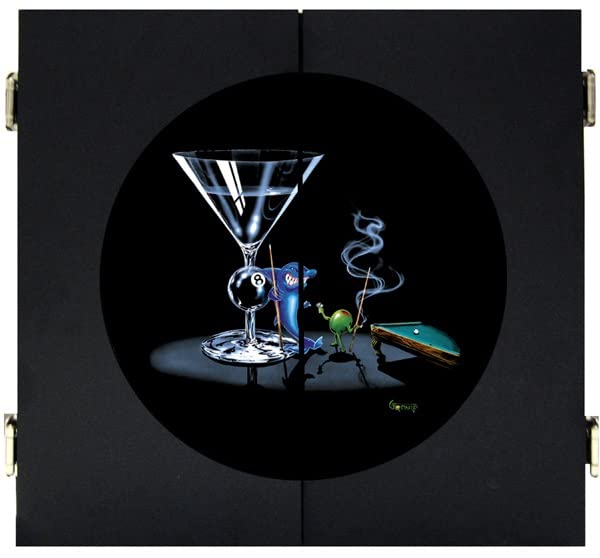 Premium Pool Shark Dartboard Cabinet Set - Regulation Size for Home & Bar Game Rooms - Perfect for Parties, Man Caves & Sports Themed Decor
