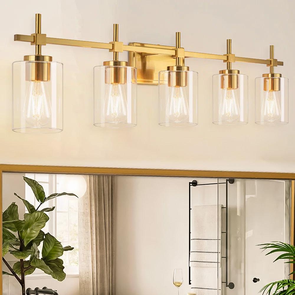 Jasper Modern Clear Glass 5-Light Bathroom Vanity Light Fixture - Perfect for Bathroom, Powder Room, and Dressing Area Lighting