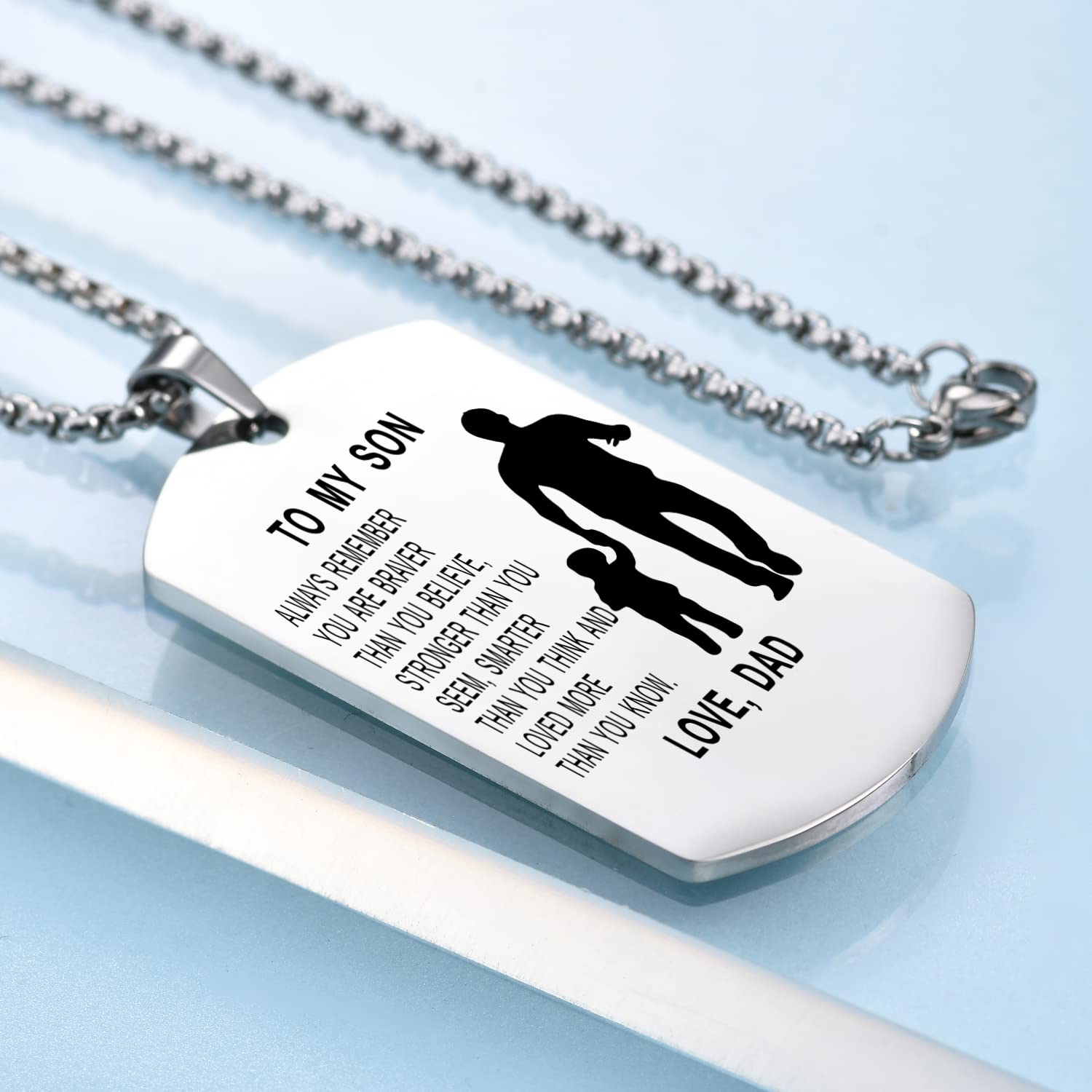Engraved Dog Tag Necklace for Son - Birthday & Graduation Gift from Parents