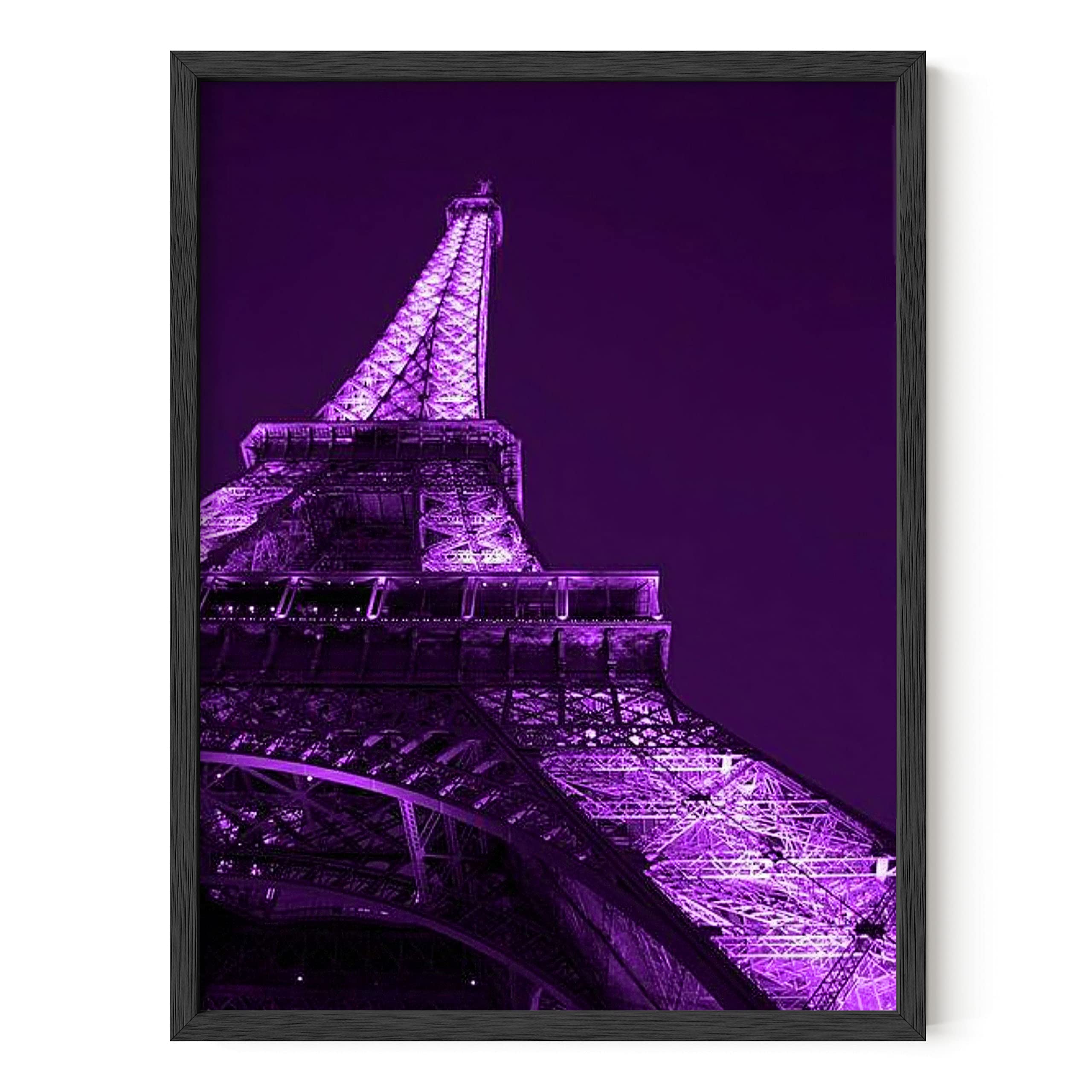 HAUS AND HUES Purple Paris Wall Art - Aesthetic Bedroom Decor for Teens & Girls, Black Framed 12