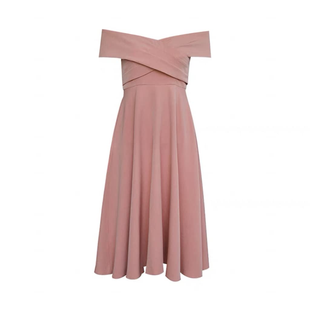 ZAQW Women's Off Shoulder High Low A-Line Cocktail Dress for Wedding Guest & Party - Medium Size in Pink | Elegant Formal Evening Wear for Bridesmaid, Prom & Special Occasions