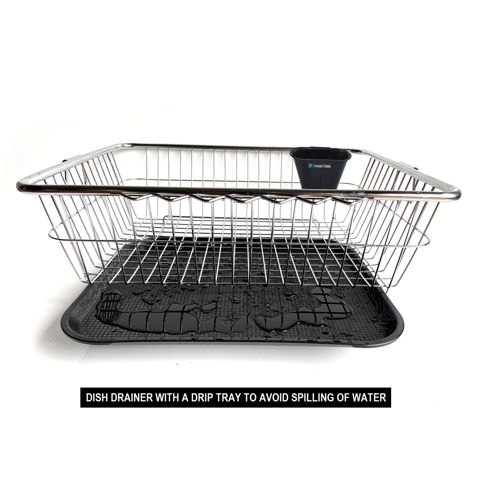 SmartSlide Stainless Steel Dish Drainer & Utensil Drying Rack with Drain Tray - 22 x 17 Inch Kitchen Organizer for Countertop, Sink Side | Perfect for Drying Dishes, Cups & Cooking Tools in Modern Kitchens