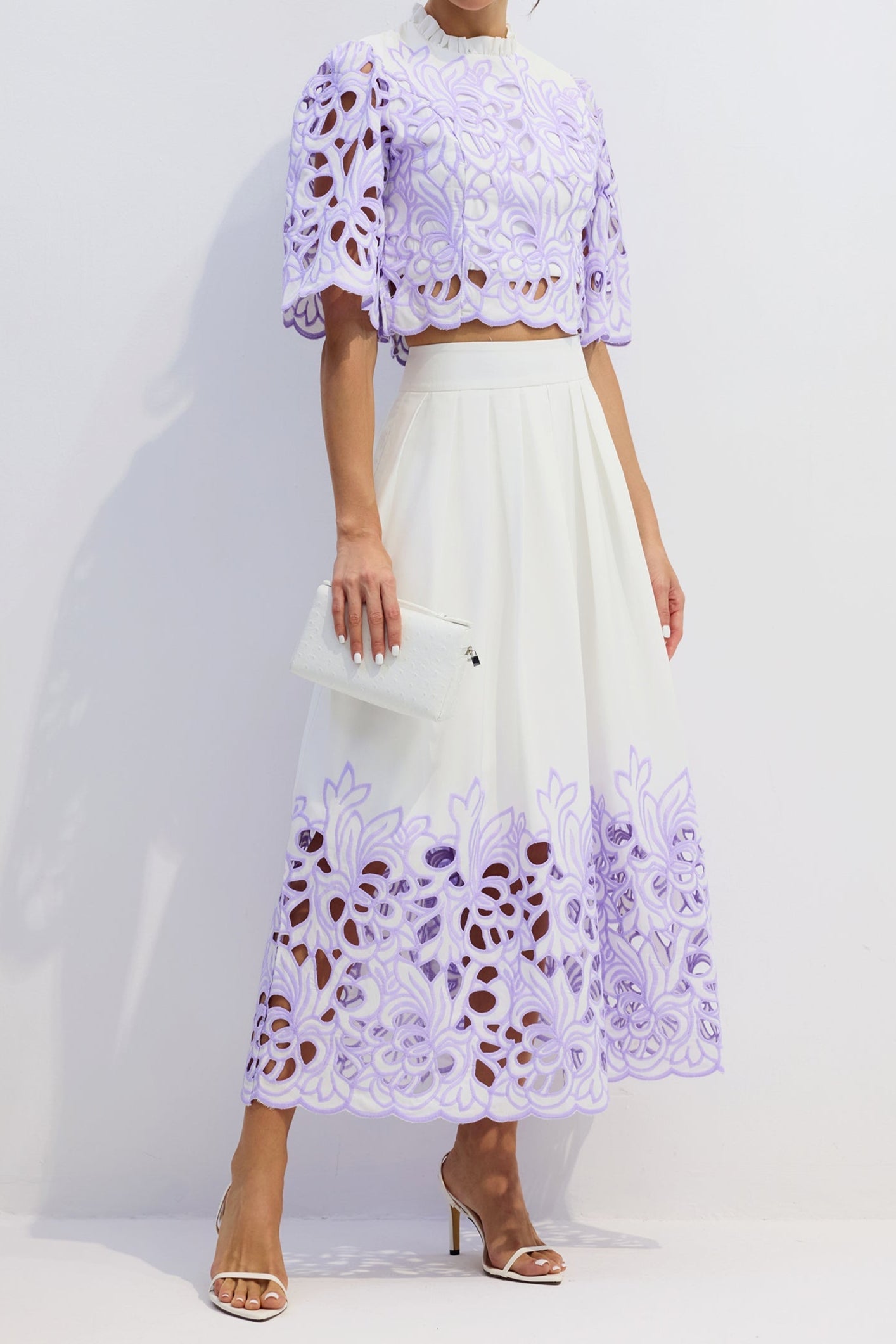 Diana Floral Embroidered Two Piece Set - Purple Floral Print Women's Outfit for Summer, Beach & Vacation Wear