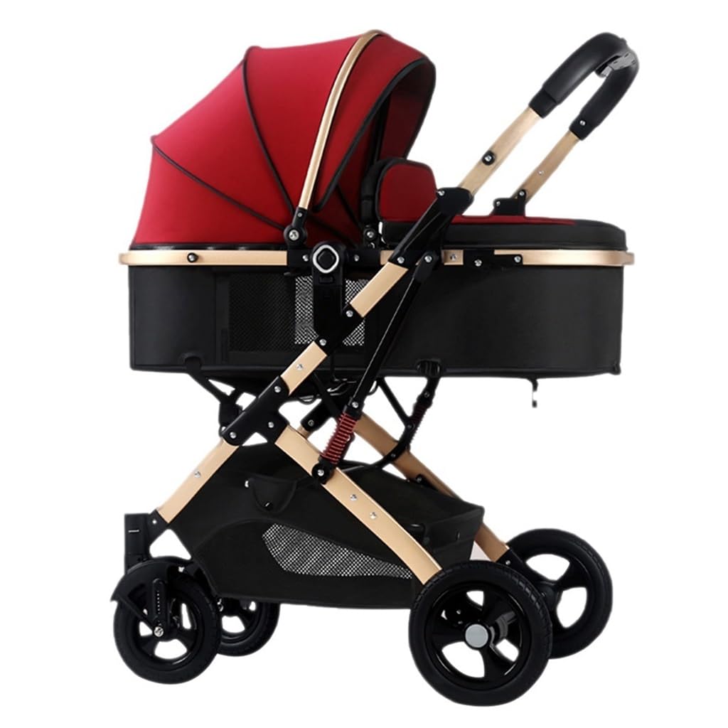 2 in 1 Baby Stroller for Newborn to Toddler (0-36 Months) - Convertible Pram Pushchair with Reversible Seat & High Landscape View - Perfect for Walking, Shopping & Travel (Red)