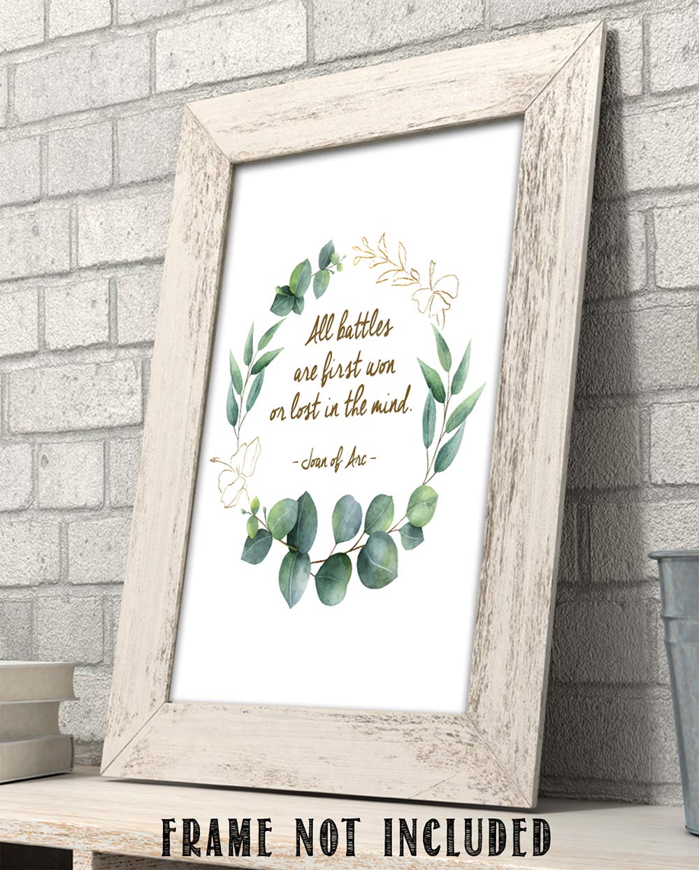 TJ Originals - 'All Battles Are First Won or Lost in the Mind' Joan of Arc Christian Bible Quote Wall Art Print, 11 x 14 Inches, Inspirational Home & Office Decor, Hibiscus Wreath Design – Perfect Gift for Family, Friends, Bible Study Groups & Faith-Based Spaces