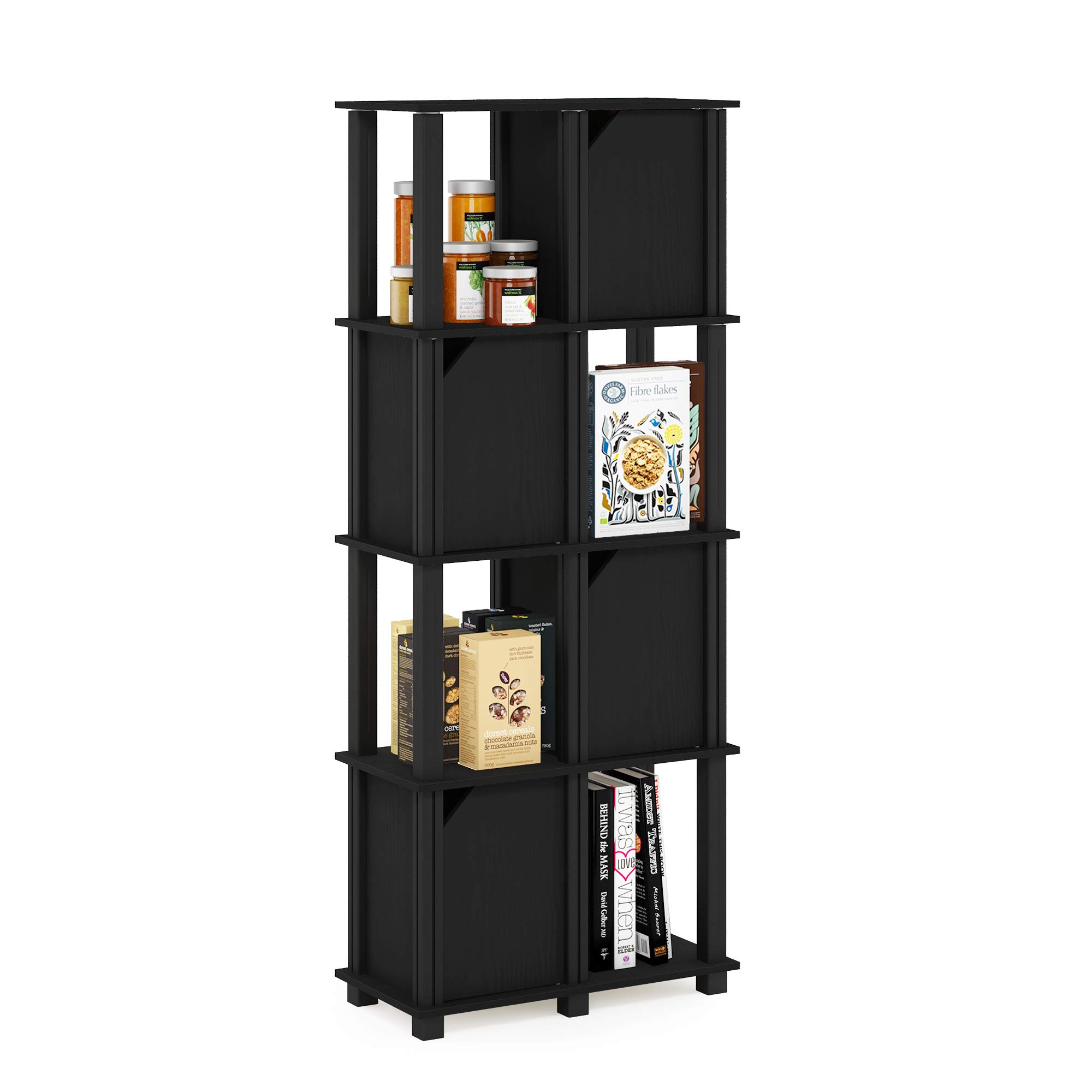 FURINNO Brahms 5-Tier Storage Shelf, Black Oak/Black - Space-Saving Organizer for Living Room, Bedroom, Office & Garage