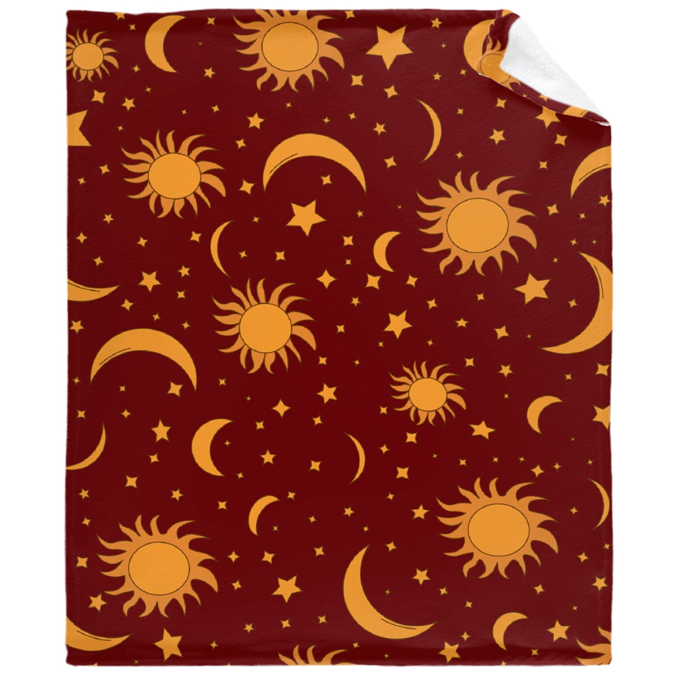 Vintage Sun and Star Flannel Fleece Throw Blanket - 50x40 Inch Lightweight Cozy Bed Blanket for All Seasons - Perfect for Bedroom, Sofa Decor, and Kids Gift - Ideal for Lounging, Movie Nights, and Cozy Winter Evenings