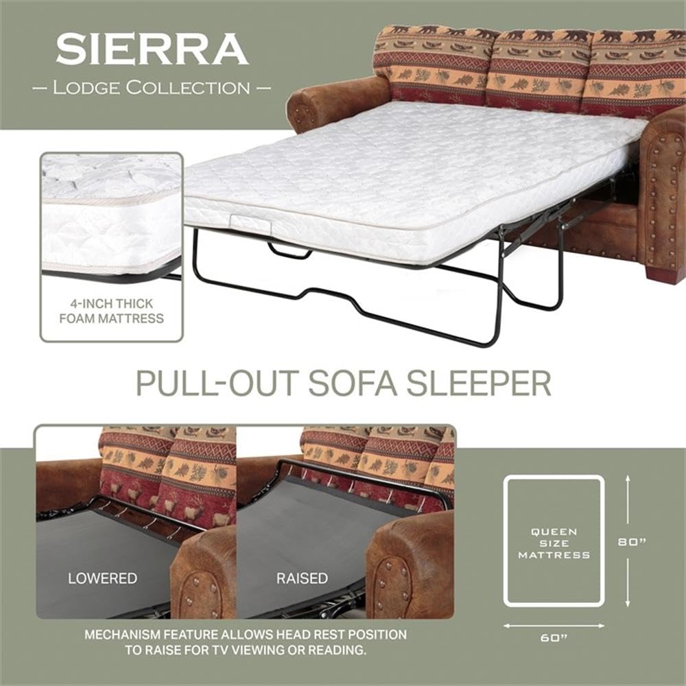 American Furniture Classics 4-Piece Sierra Lodge Sleeper Sofa Set - Comfortable Convertible Sectional Couch with Storage | Perfect for Living Rooms, Guest Rooms & Small Spaces