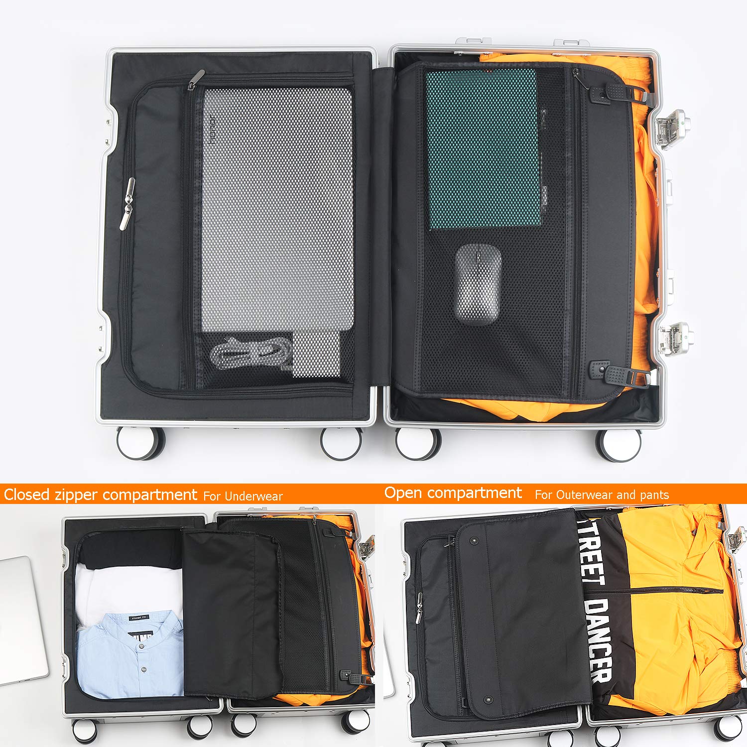 Lightweight Aluminum Hardside Carry-On Luggage - 20 Inch Silver Cabin Suitcase for Air Travel, Business Trips & Weekend Getaways