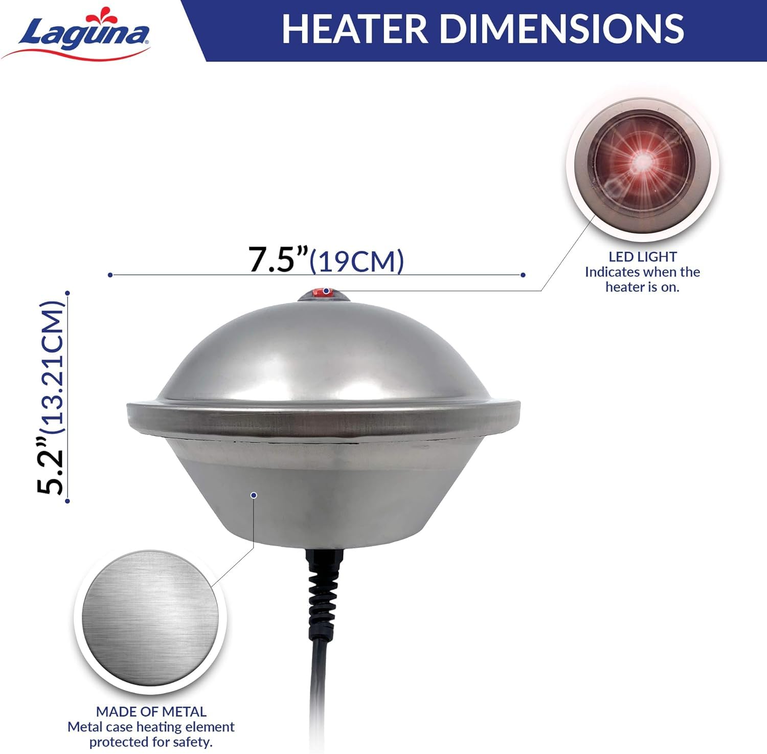 Laguna PowerHeat 500-Watt Pond Heater for Outdoor Ponds with Fish – Thermostat-Controlled De-Icer, Safe for Plastic & Liner Ponds, Stainless Steel, 22 ft Cord – Keep Your Fish Safe in Winter for Koi, Goldfish & Aquatic Plants