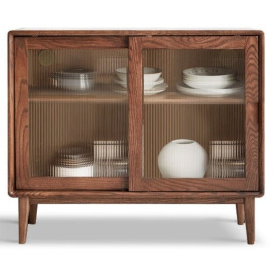 Solid Oak Wood Sideboard Buffet Cabinet - Rustic Farmhouse Dining Room Storage for Dishes, Linens & Entertaining Essentials