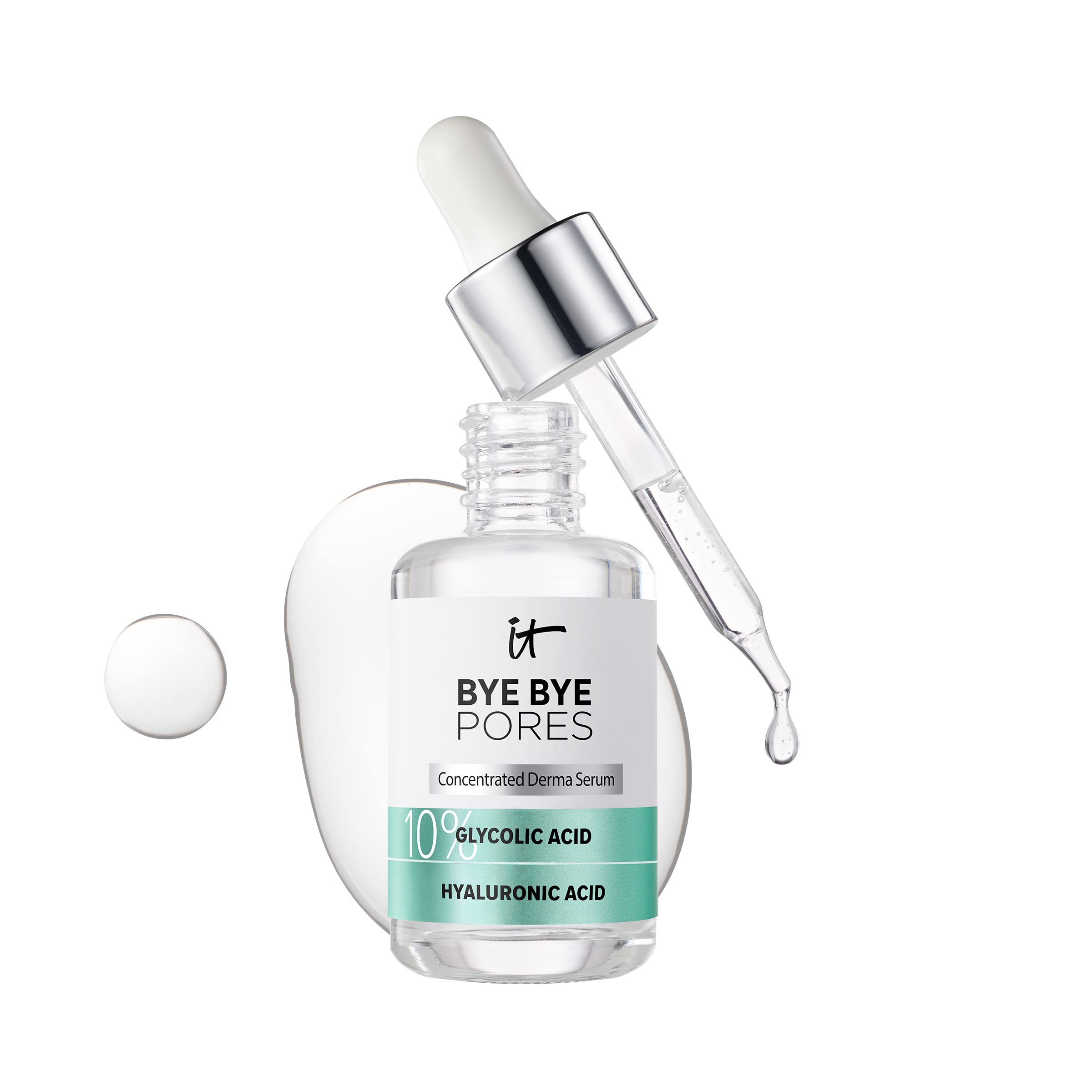 IT Cosmetics Bye Bye Pores 10% Glycolic Acid Face Serum - Pore Minimizing & Skin Refining Treatment with Hyaluronic Acid - Visibly Reduces Pores in 1 Week - Gentle Exfoliation for Smooth Skin - 1 Fl Oz - Perfect for Daily Skincare Routine & Nighttime Use