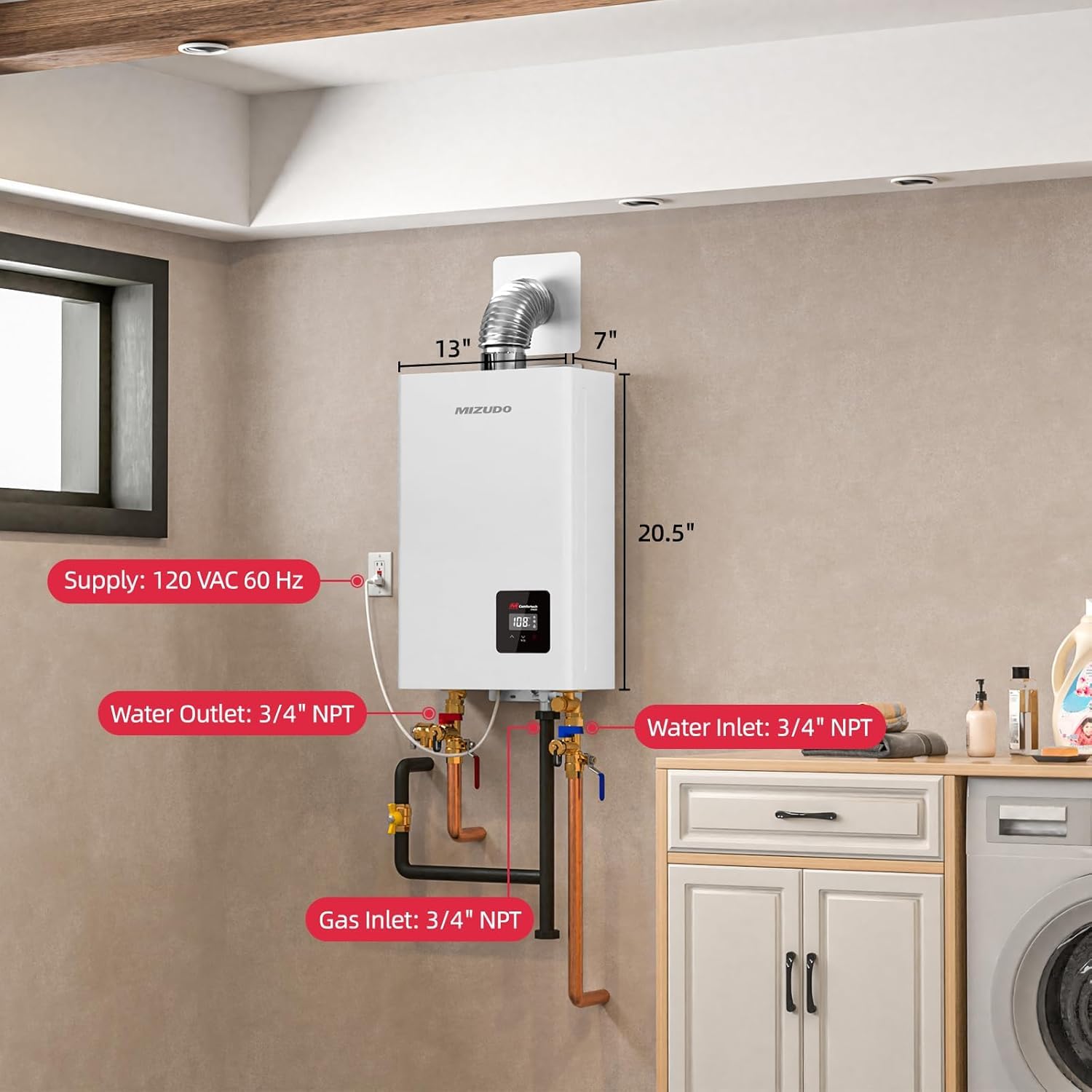 MIZUDO 80,000 BTU Propane Tankless Water Heater - 3.6 GPM Indoor Instant Hot Water System (CSA Certified) for Homes, Cabins & RV Showers