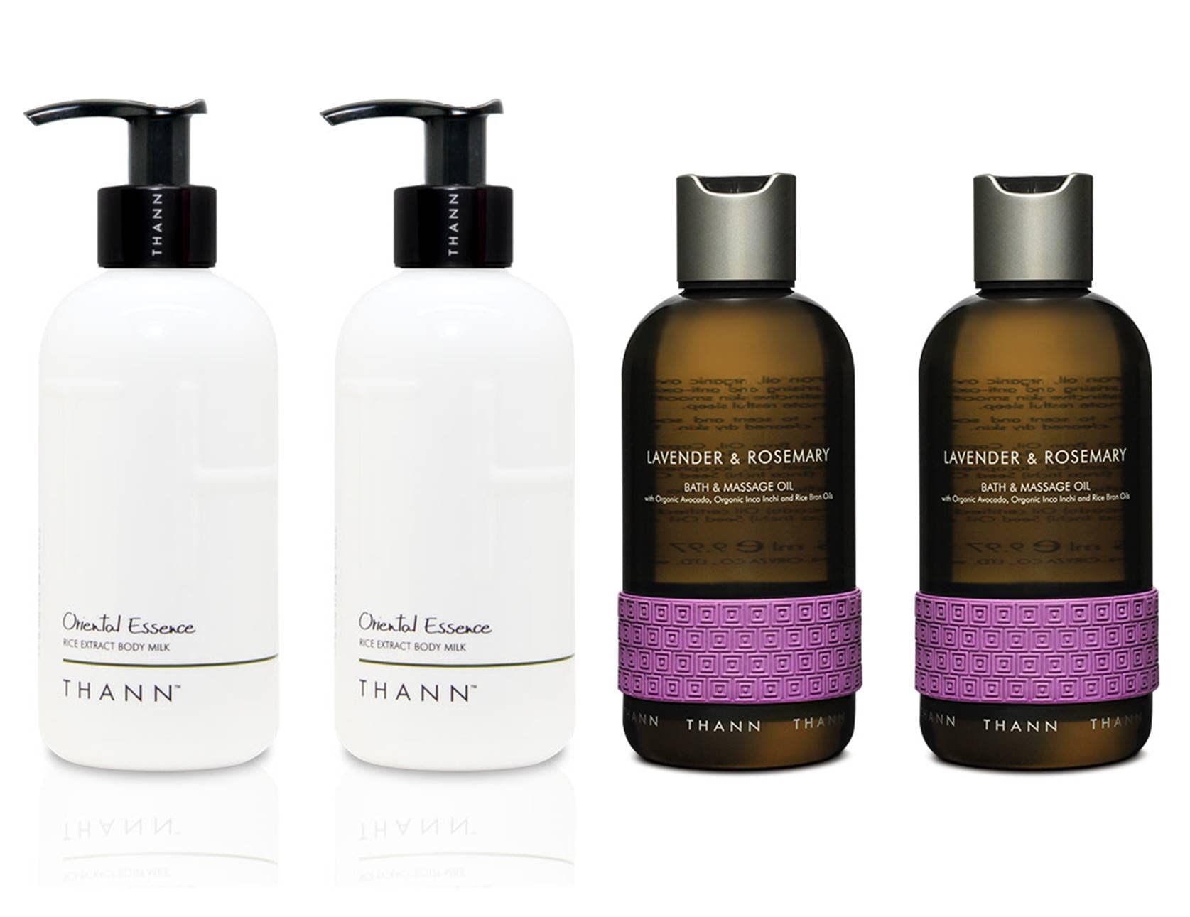 THANN Oriental Essence Rice Extract Body Milk & Lavender Rosemary Massage Oil Set - Hydrating Skincare Duo for Relaxing Spa Night or Gift